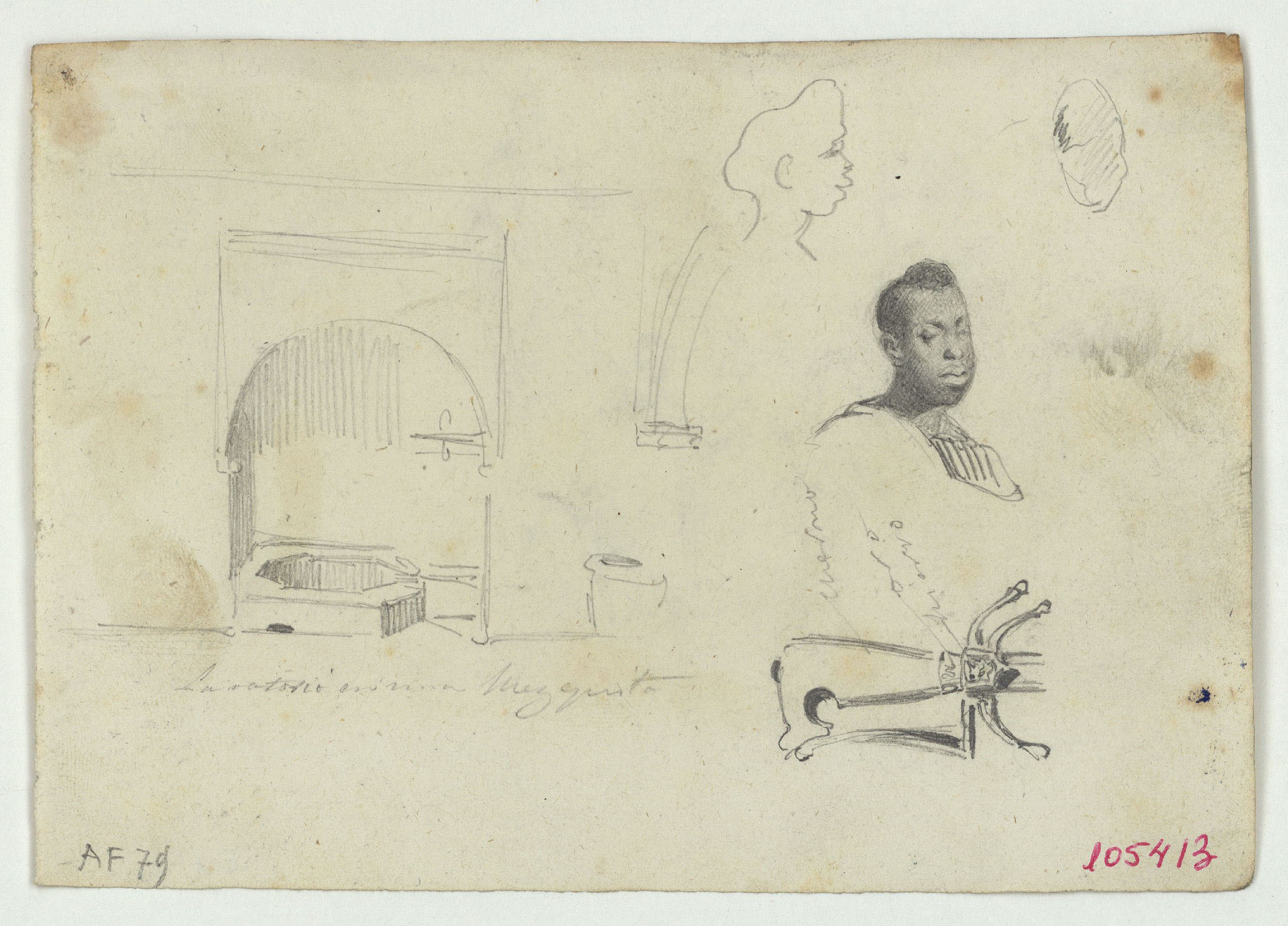 image for: Marià Fortuny - Marroquins i cavalls (anvers) / Lavatori d'una mesquita, cap de negre i pom d'espasa (revers) - Cap a 1860-1862 [1]