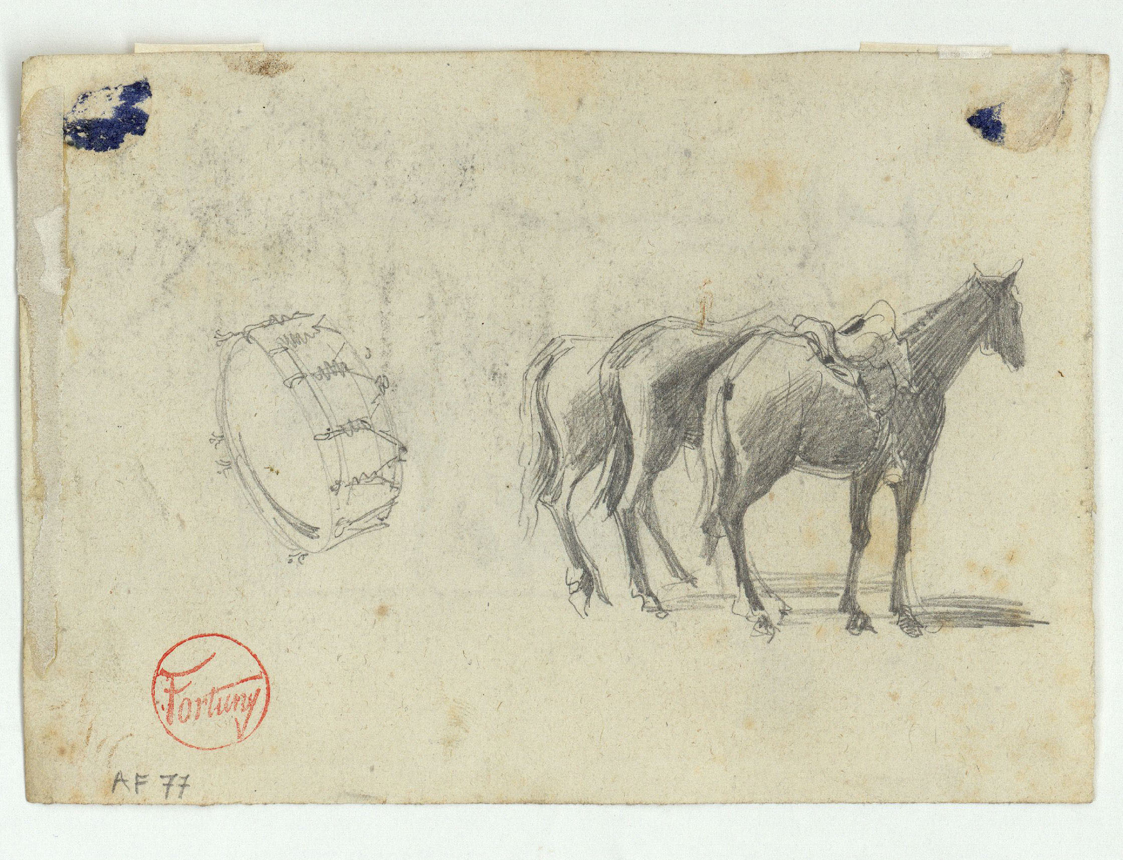 image for: Marià Fortuny - Cavalls i esbós de marroquí (anvers) / Timbal i cavalls (revers) - Cap a 1860-1862 [1]