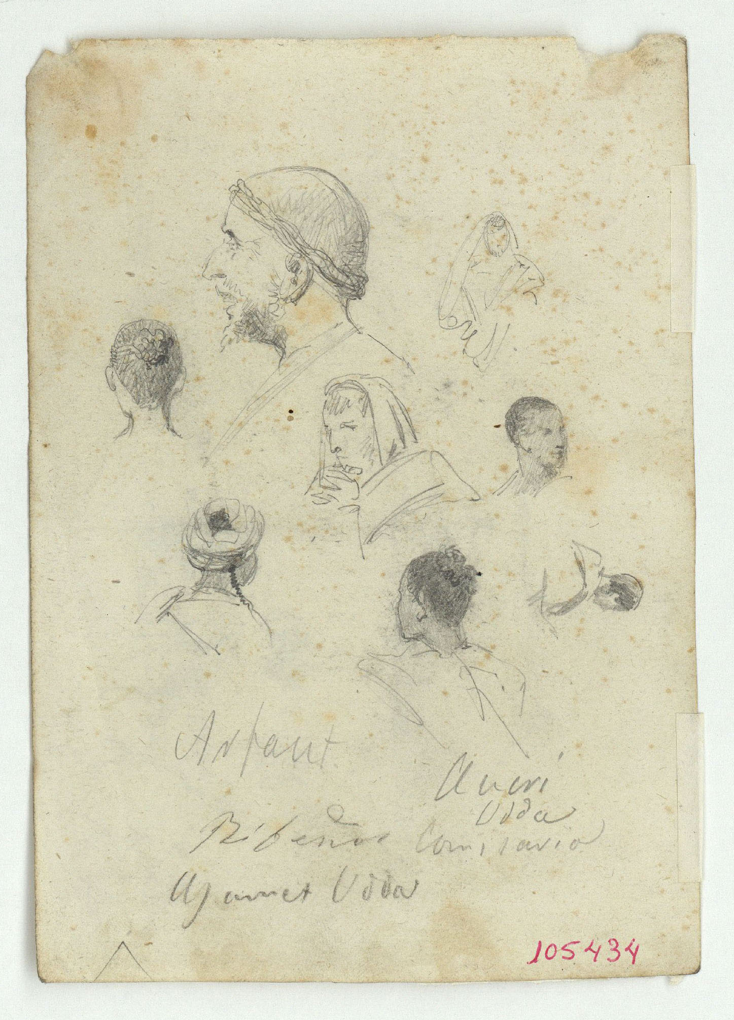 image for: Marià Fortuny - Paisatge marroquí amb figures (anvers) / Cares de marroquins (revers) - Cap a 1860-1862 [1]