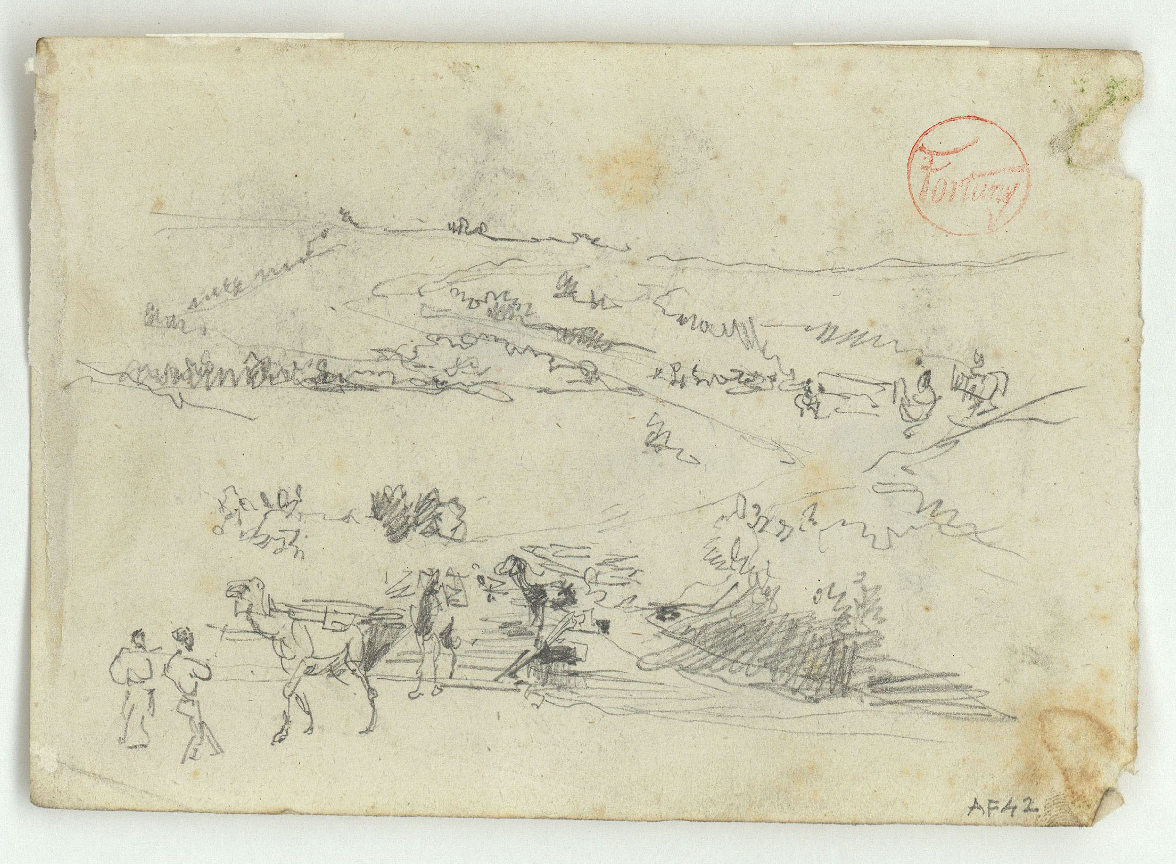 image for: Marià Fortuny - Paisatge marroquí amb figures (anvers) / Cares de marroquins (revers) - Cap a 1860-1862