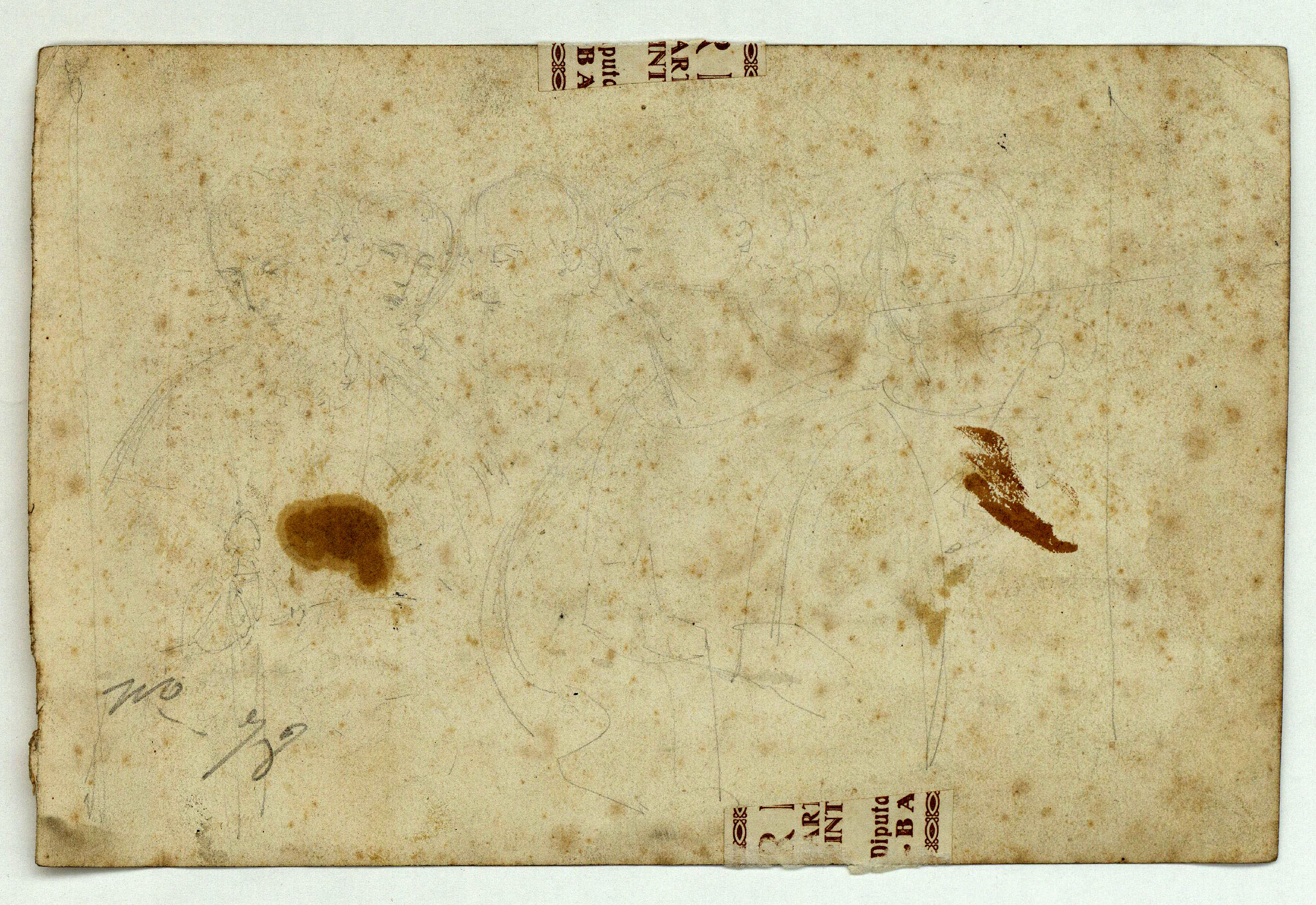 image for: Marià Fortuny - Entrada de Crist a Jerusalem (anvers) / Croquis de figures (revers) - Cap a 1856-1858 [1]