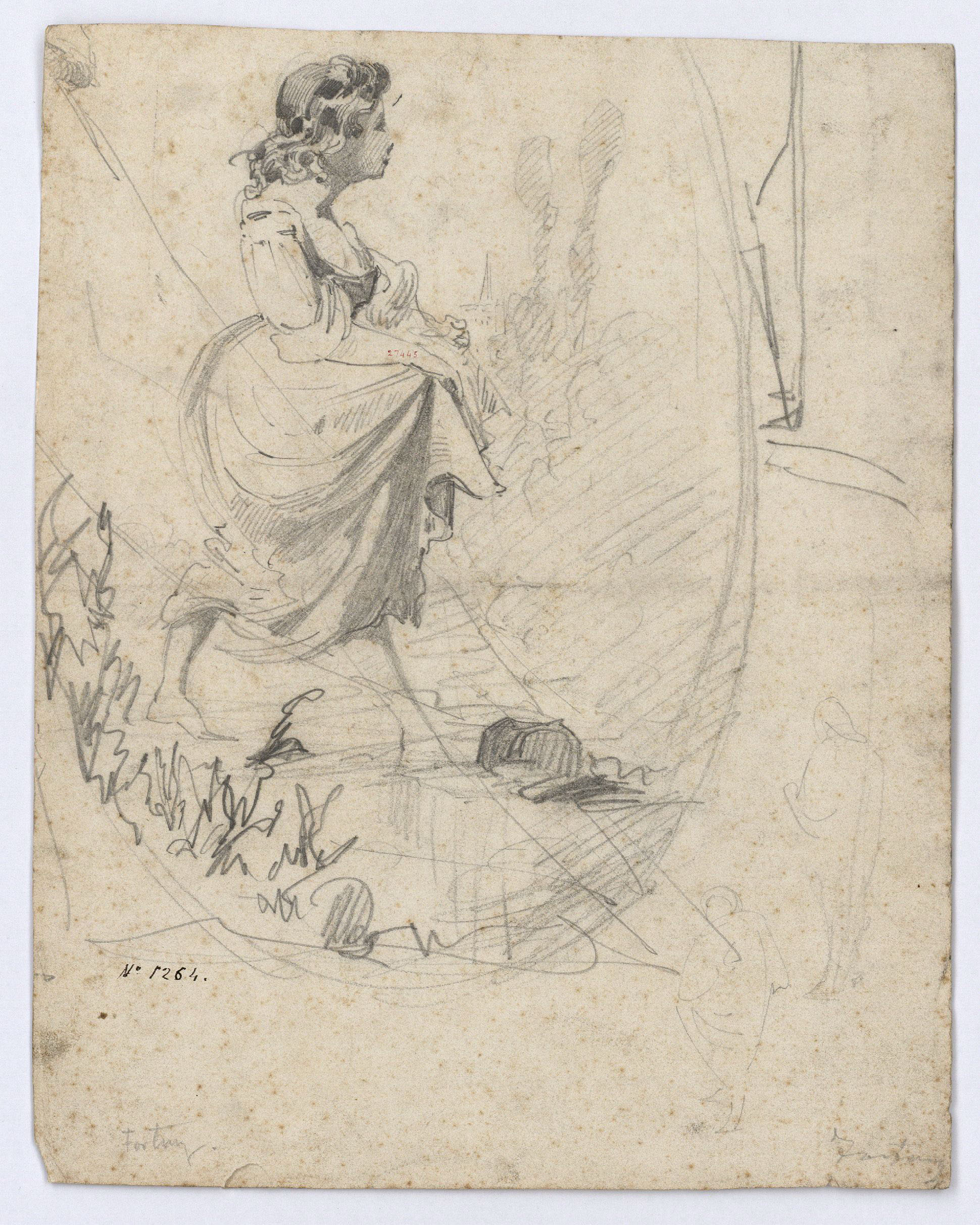 image for: Marià Fortuny - Noia jove (anvers) / Cases de poble i apunts de figura (revers) - Cap a 1856-1858