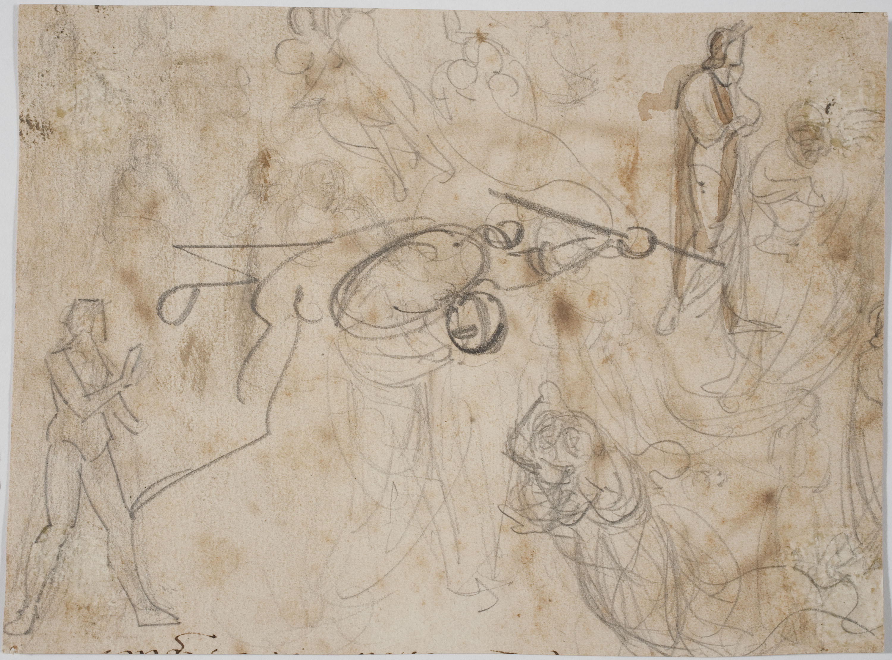 image for: Marià Fortuny - L'aventura del Quixot amb els molins de vent (anvers) / Estudi de figures (revers) - Cap a 1855-1856 [1]