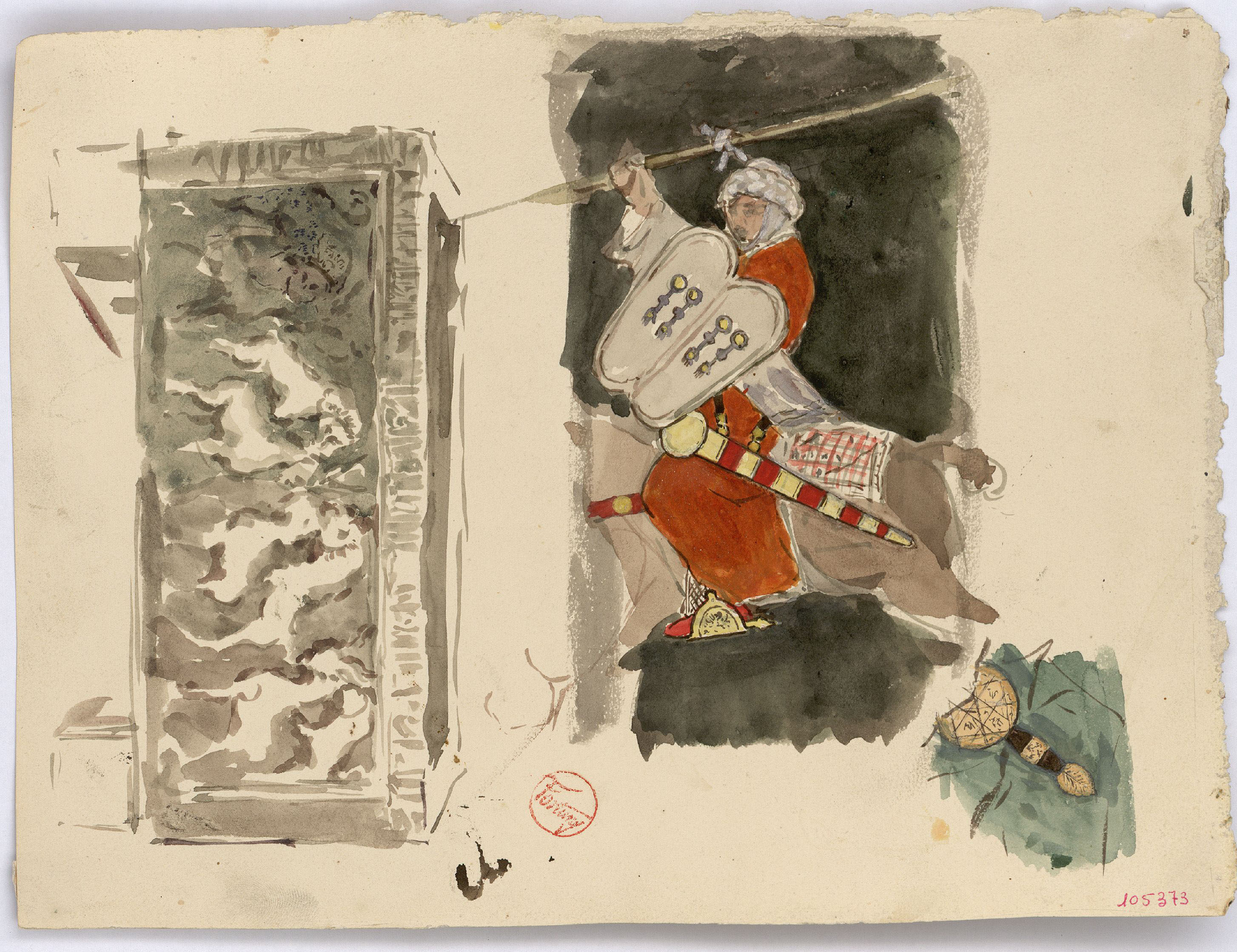 image for: Marià Fortuny - Baix relleu i genet musulmà - Cap a 1870-1872