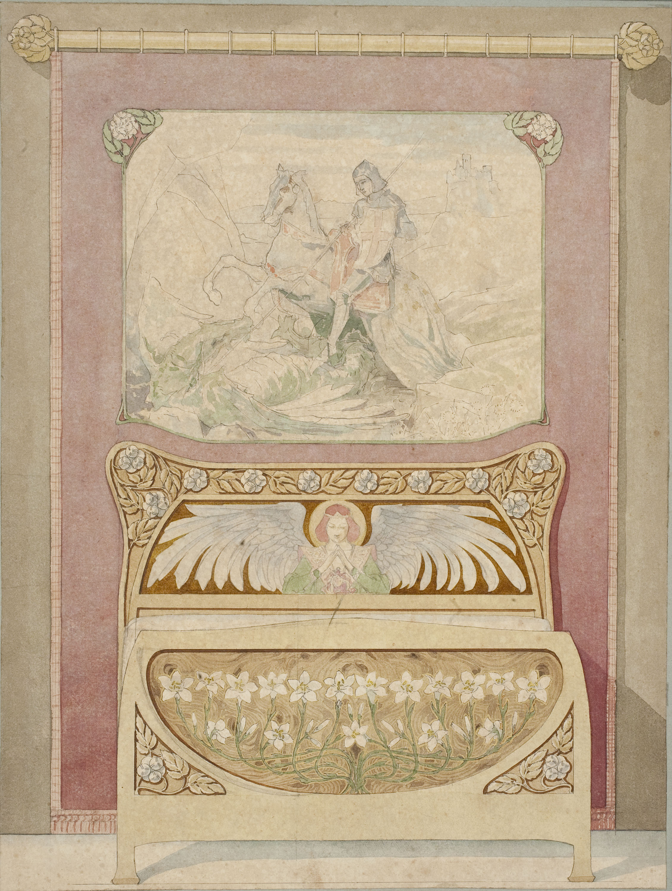 image for: Gaspar Homar - Llit i tapís amb sant Jordi amb el drac - Cap a 1900-1905