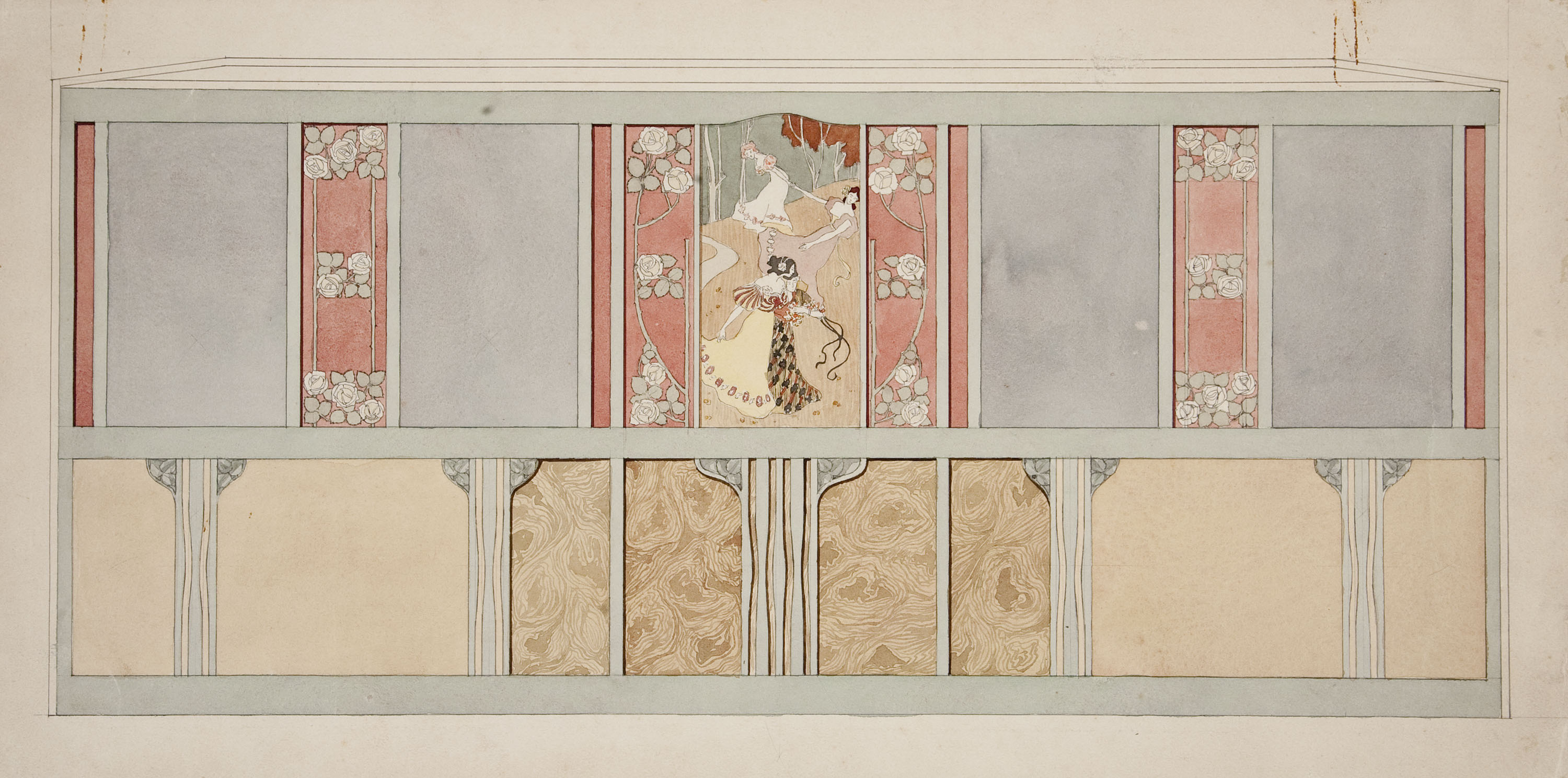 image for: Gaspar Homar - Arrambador amb plafons de marqueteria per a la casa Lleó Morera de Barcelona - Cap a 1905