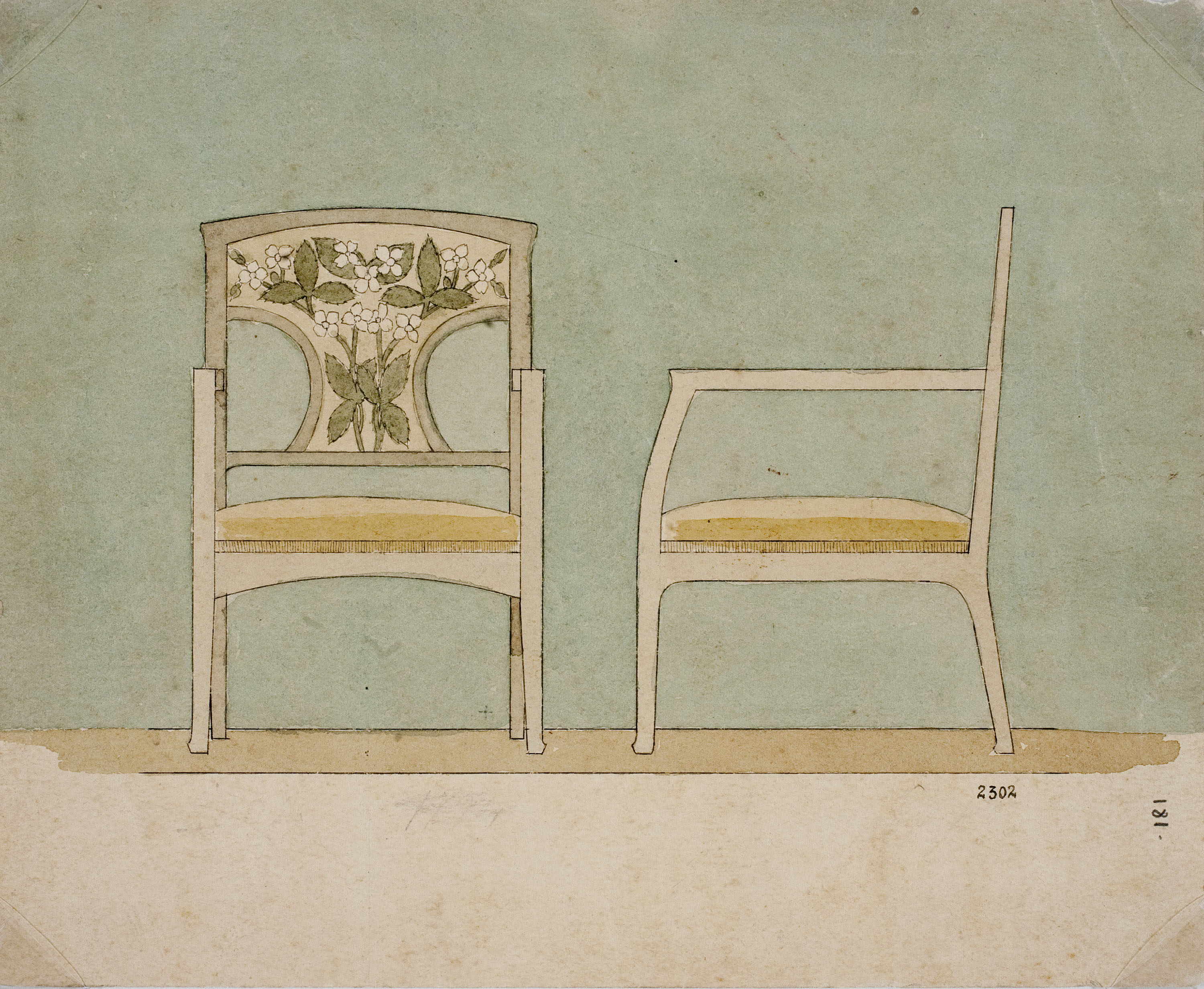 image for: Gaspar Homar - Cadira de braços per a la casa Lleó Morera de Barcelona (vista frontal i de perfil) - Cap a 1905