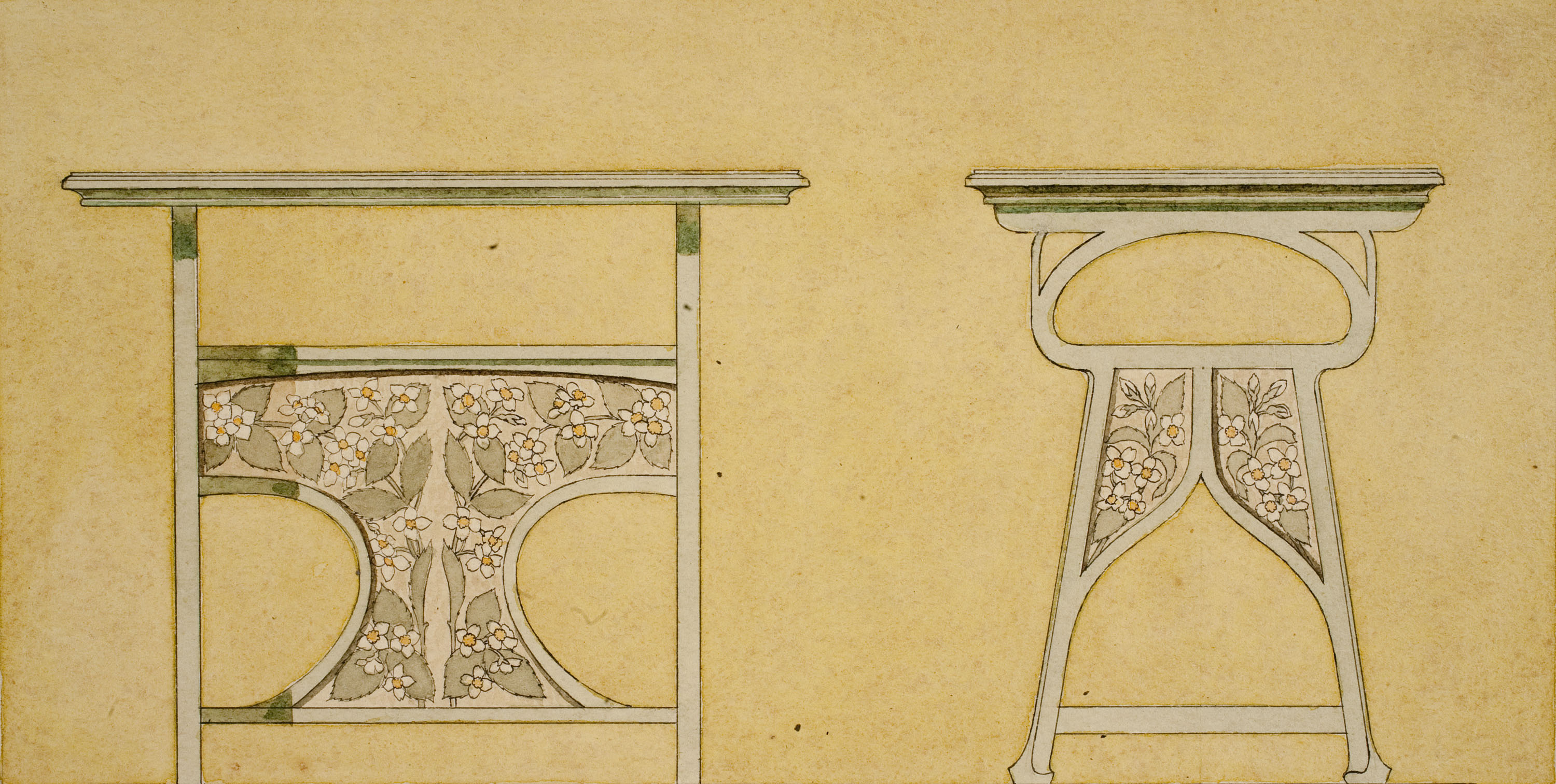 image for: Gaspar Homar - Taula amb marqueteria (vista frontal i de perfil) - Cap a 1905