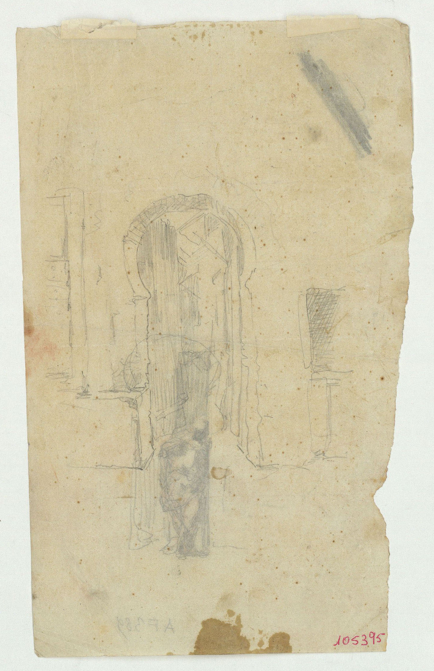 image for: Marià Fortuny - Porta d'estil musulmà (anvers) / Porta d'estil musulmà i figura (revers) - Cap a 1860-1862