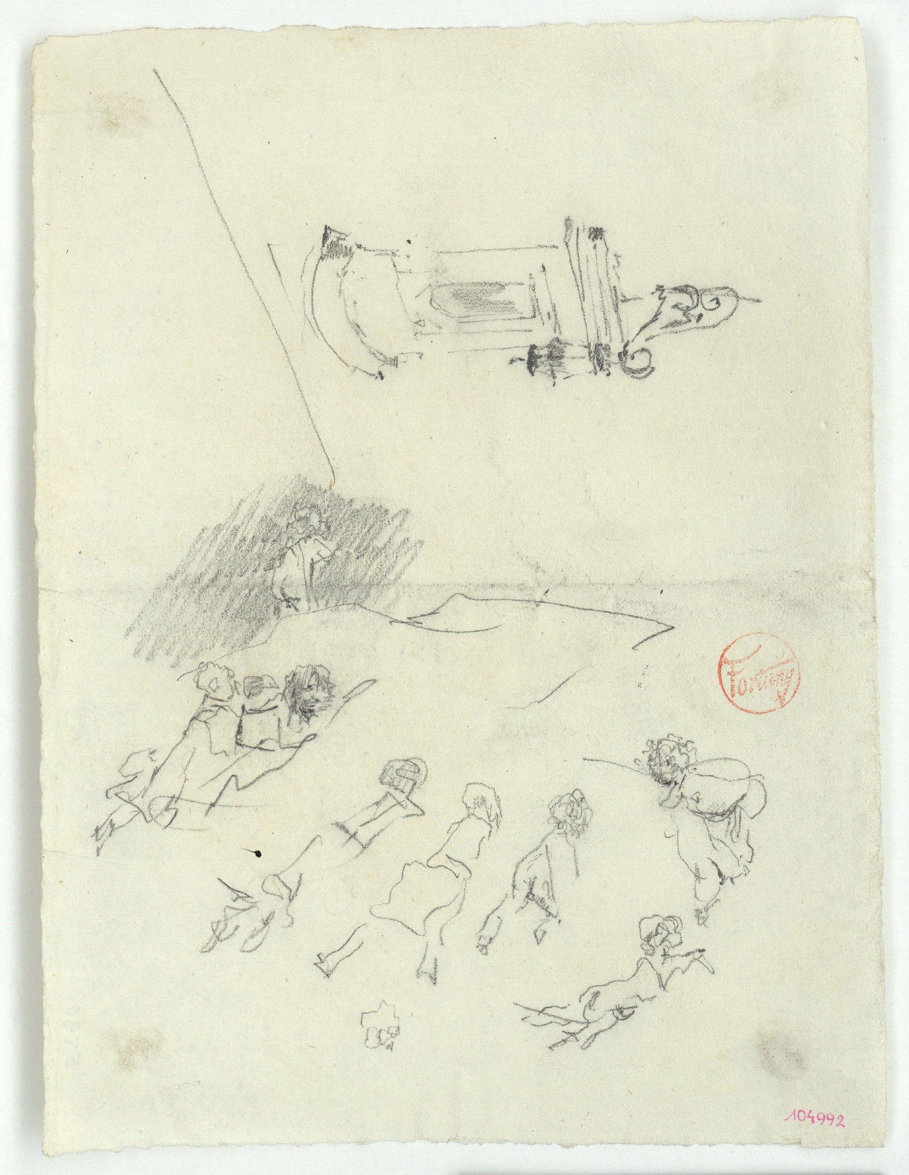 image for: Marià Fortuny - Fornícula amb fanal i croquis de figures - Cap a 1874