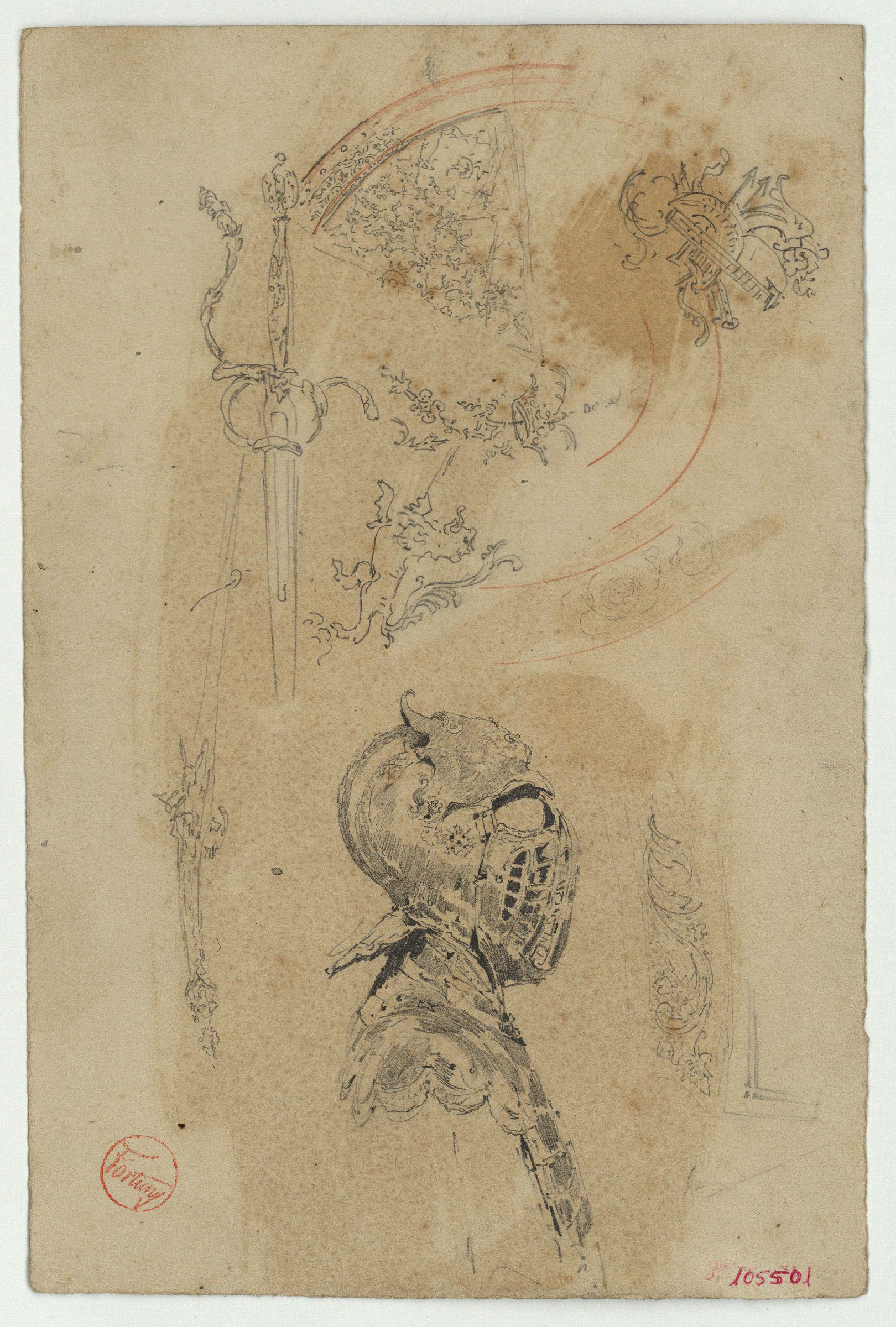 image for: Marià Fortuny - Espasa, armadura i motius ornamentals - Cap a 1867-1872