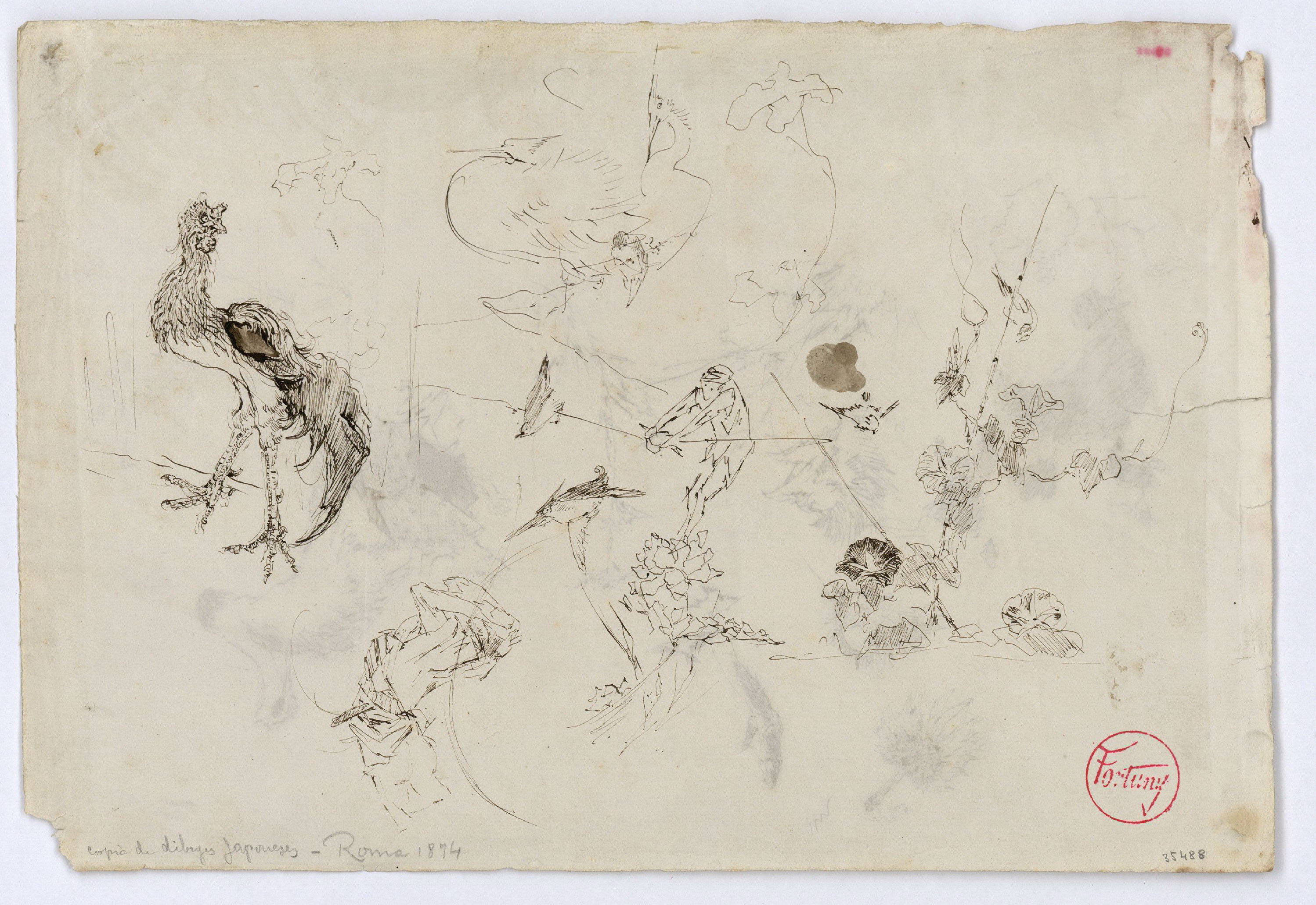 image for: Marià Fortuny - Estudi per al quadre «Els fills del pintor en un saló japonès» (anvers) / Estudi per al quadre «Els fills del pintor en un saló japonès» (revers) - Cap a 1874