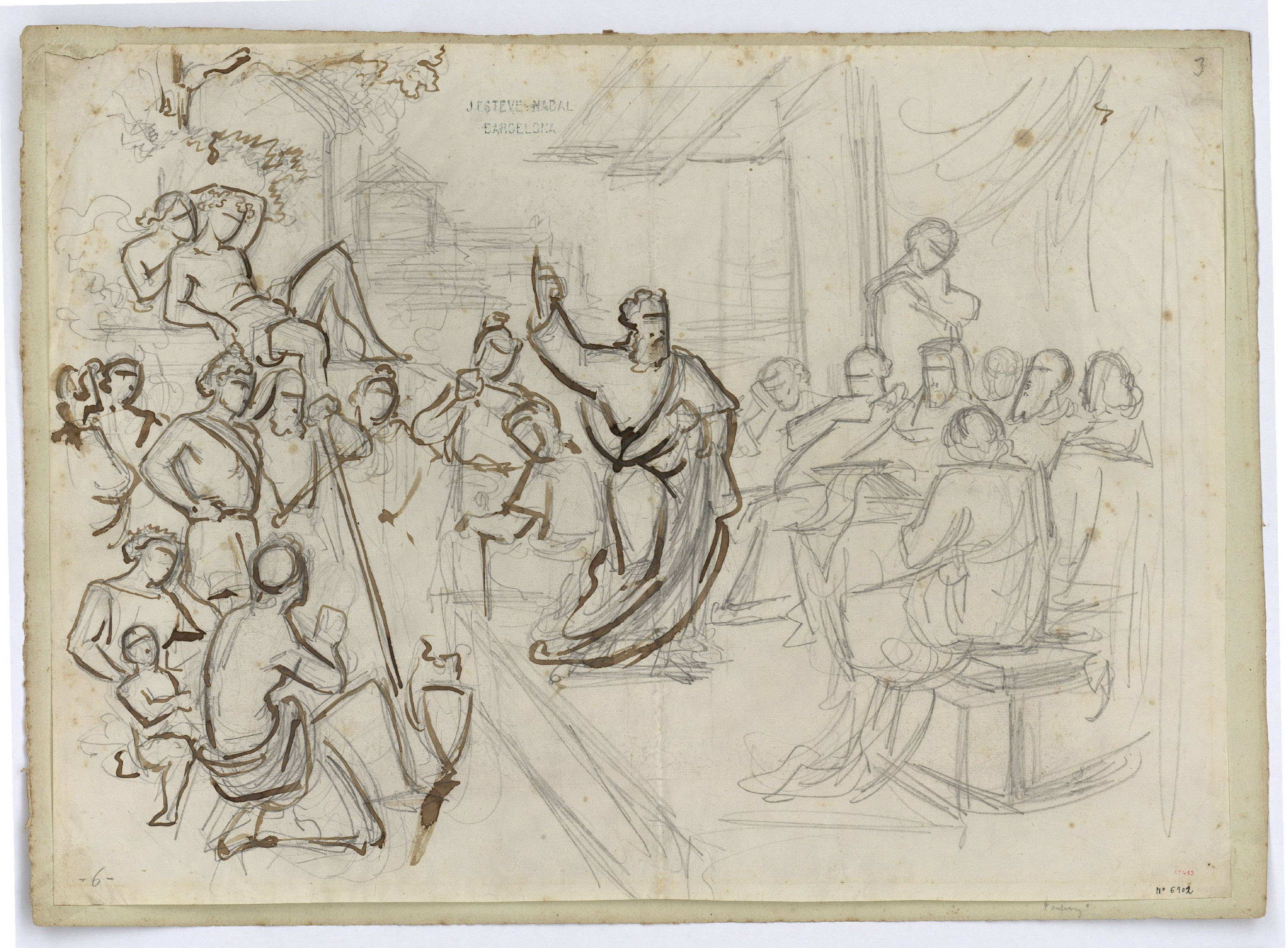 image for: Marià Fortuny - Estudi per a l'aquarel·la «Sant Pau predicant davant l'areòpag» - Cap a 1855-1856