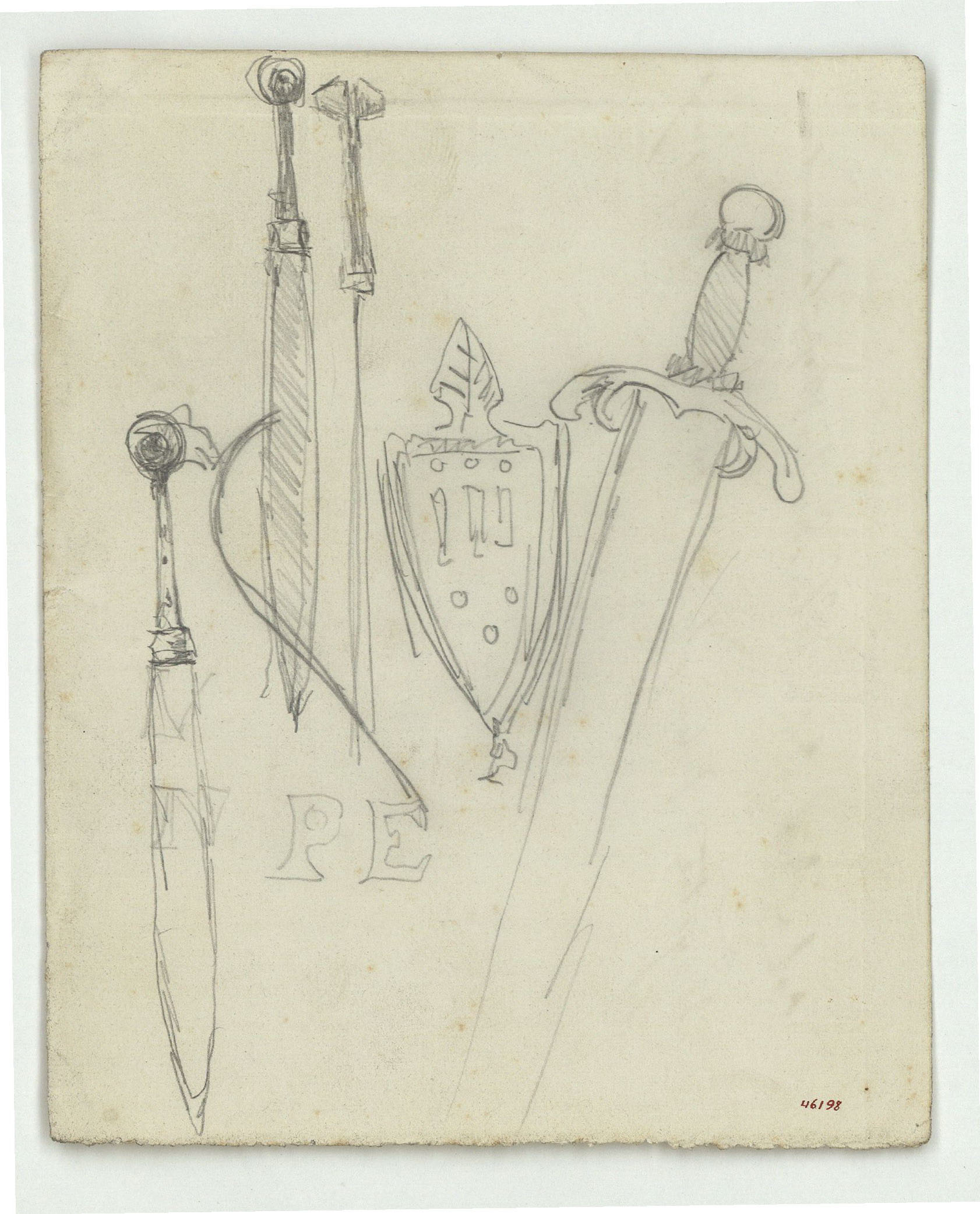 image for: Marià Fortuny - Punyals, escut i espasa - Cap a 1867-1872