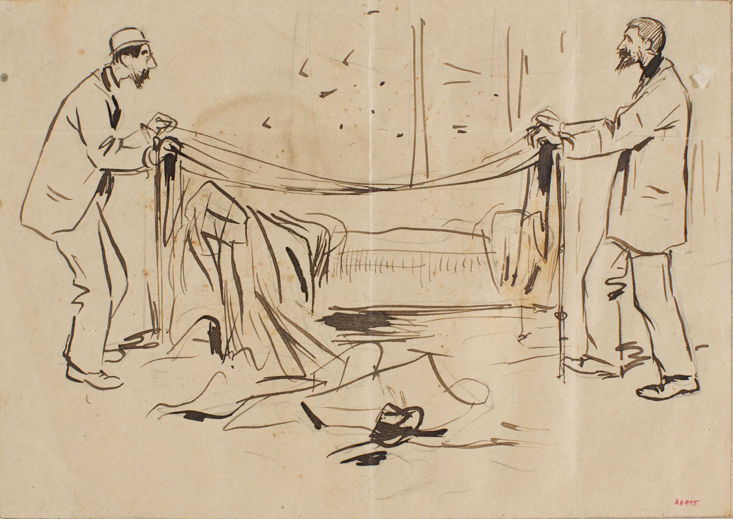 image for: Ramon Casas - Estudi per a la il·lustració «Ramon Casas i Santiago Rusiñol fent el llit» (anvers) / Estudi per a la il·lustració «Ramon Casas i Santiago Rusiñol fent el llit» (revers) - 1892