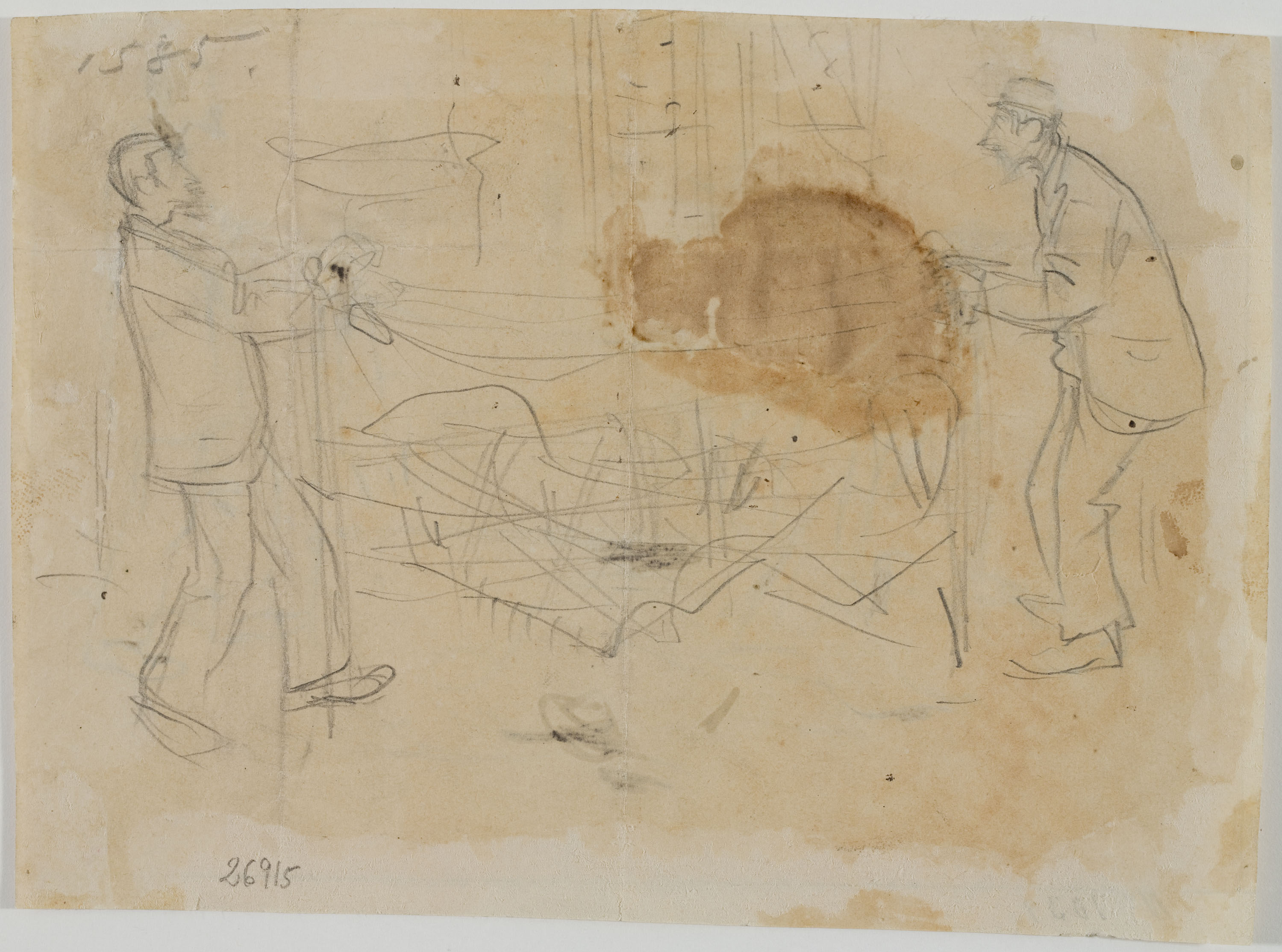 image for: Ramon Casas - Estudi per a la il·lustració «Ramon Casas i Santiago Rusiñol fent el llit» (anvers) / Estudi per a la il·lustració «Ramon Casas i Santiago Rusiñol fent el llit» (revers) - 1892 [1]