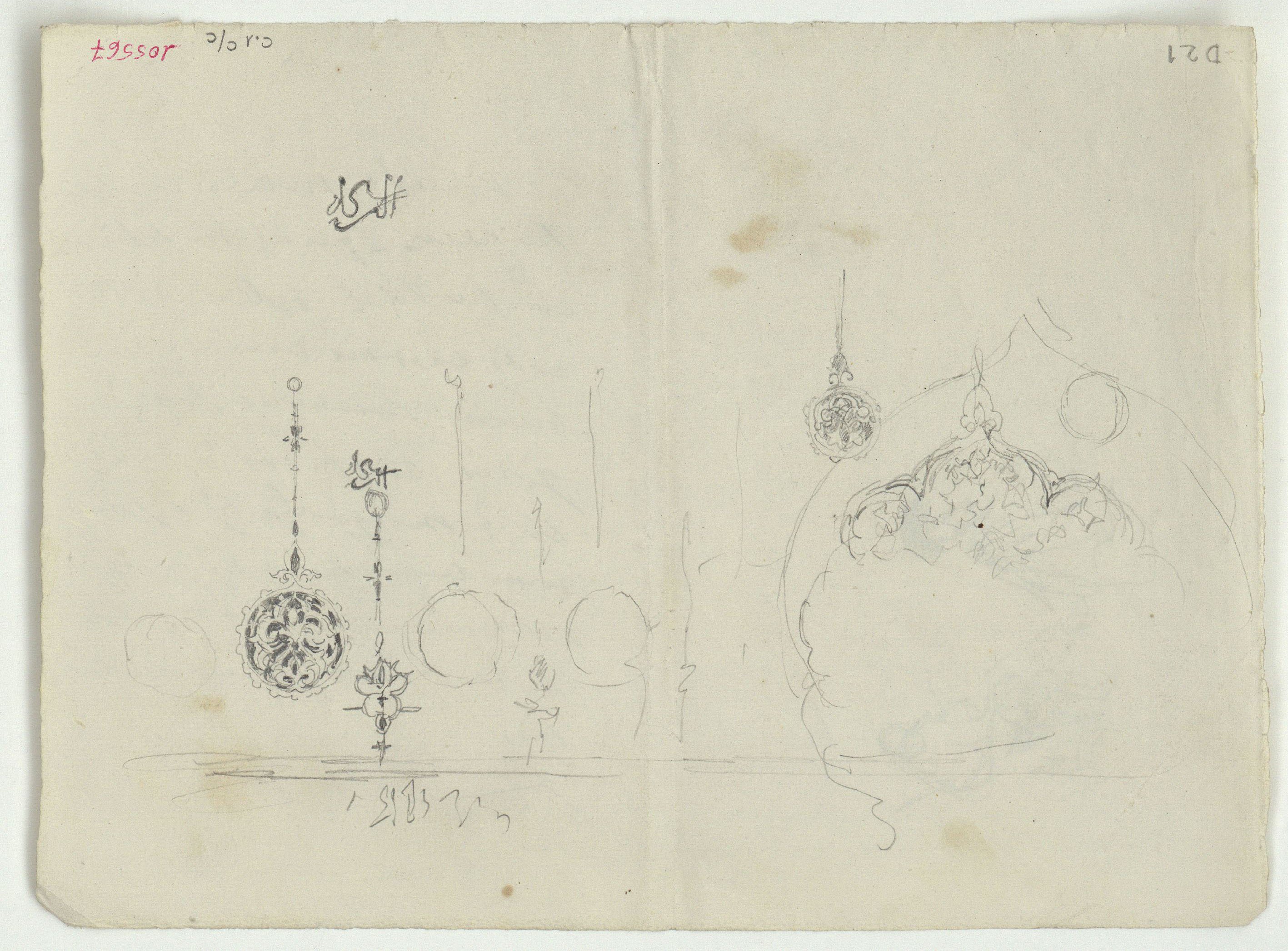 image for: Marià Fortuny - Motius ornamentals d'estil musulmà (anvers) / Esbós de figures (revers) - Cap a 1870-1872