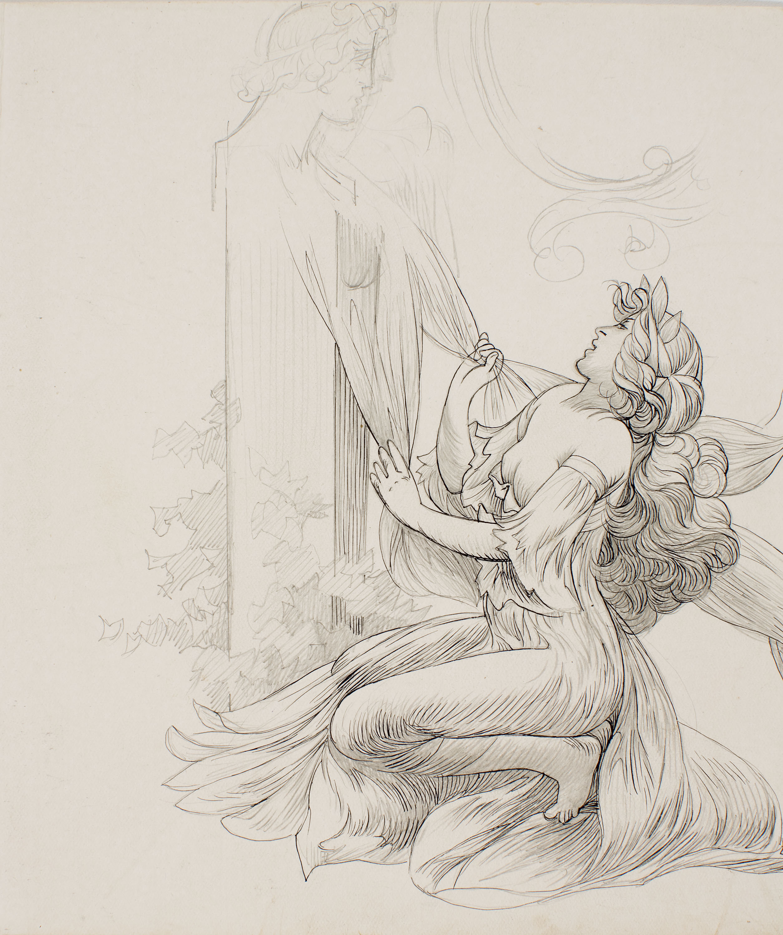 image for: Alexandre de Riquer - Nimfa als peus d'un bust escultòric - Cap a 1890-1900