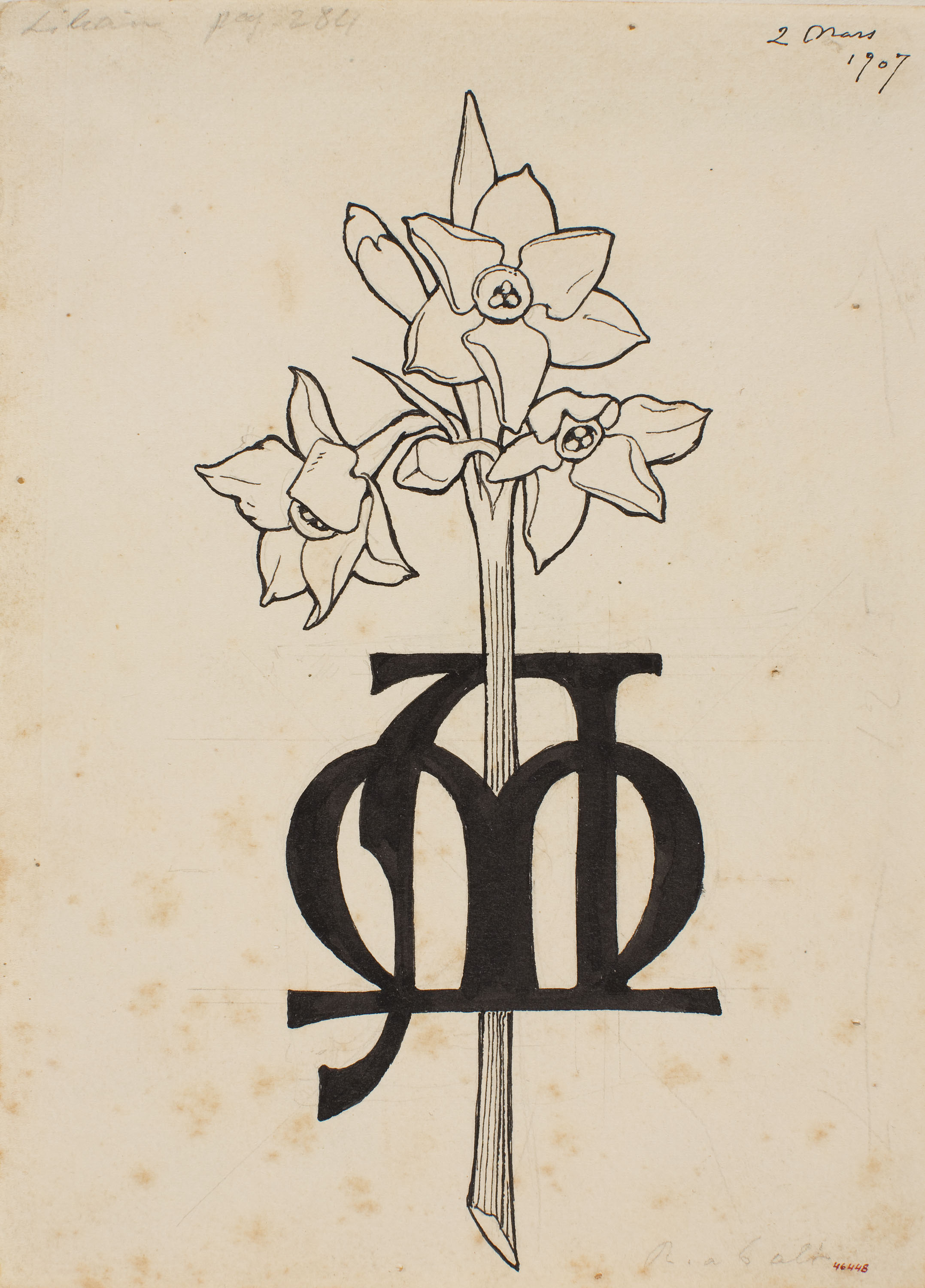image for: Apel·les Mestres - Narcisos i monograma d'Apel·les Mestres. Il·lustració per al poema «Liliana» d'Apel·les Mestres - 1907