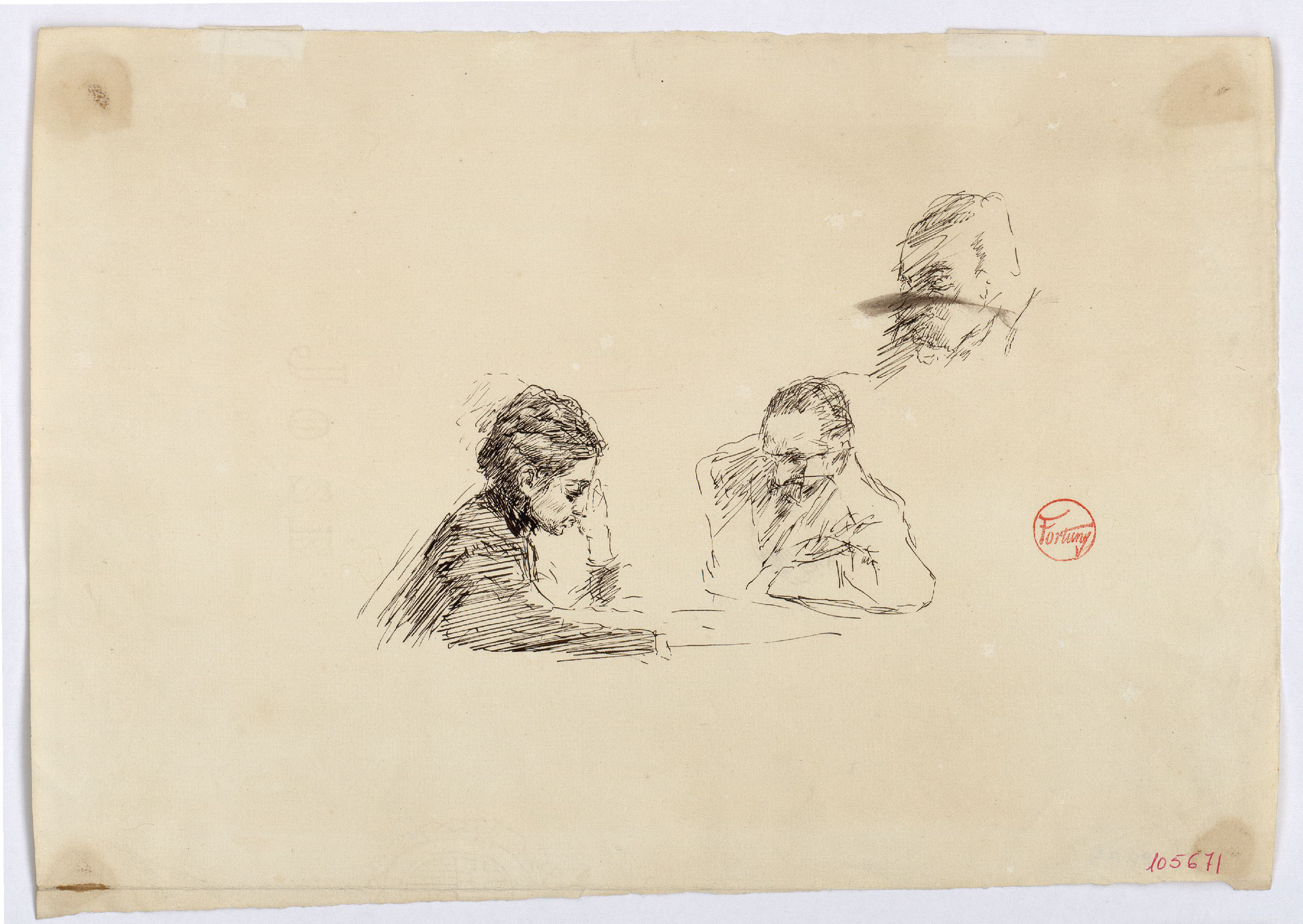 image for: Marià Fortuny - Bust de dona i bust d'home (anvers) / Cap d'home (revers) - Cap a 1867-1872