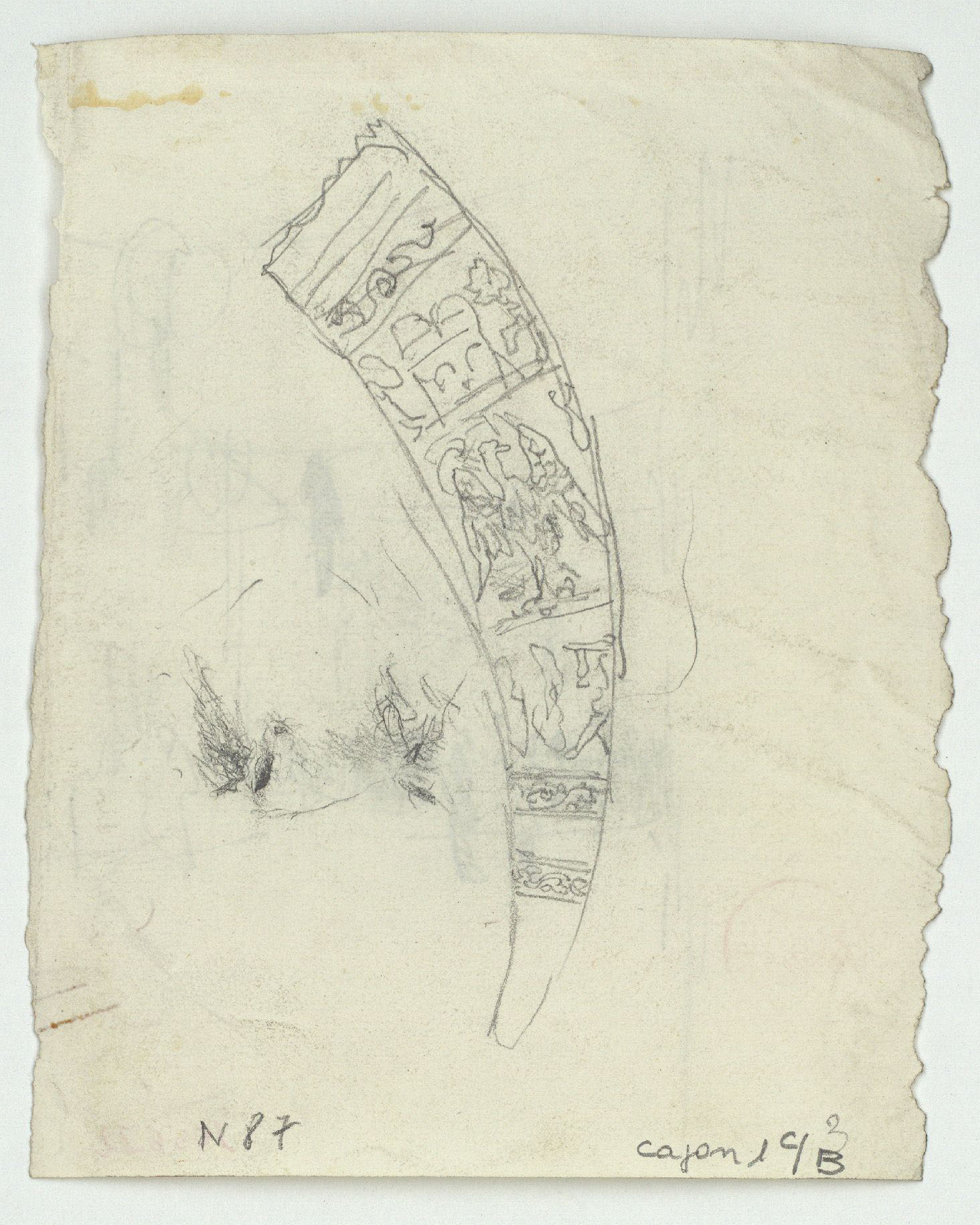 image for: Marià Fortuny - Croquis de figures (anvers) / Funda de simitarra (revers) - Cap a 1863-1867 [1]