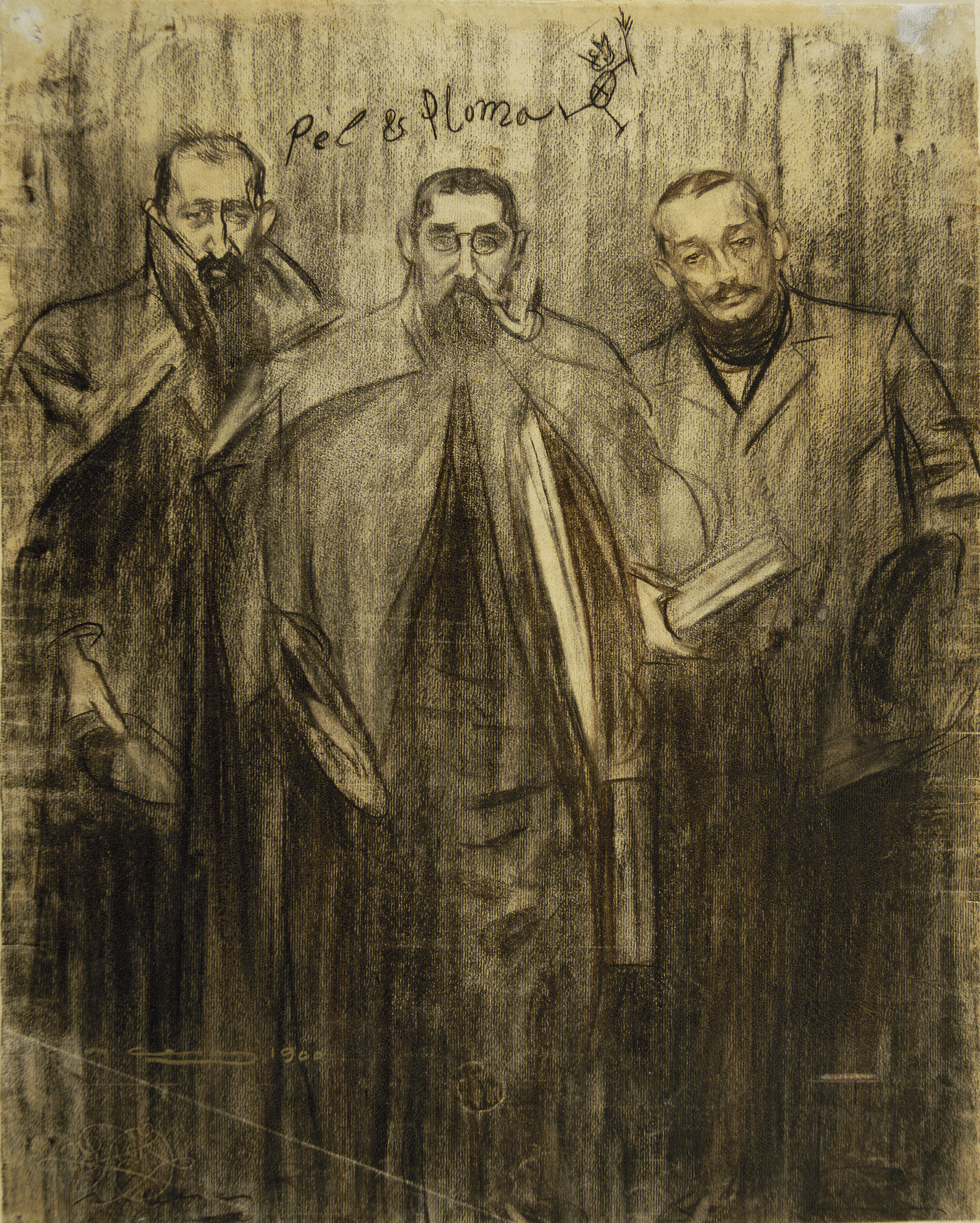 image for: Ramon Casas - Autoretrat entre Miquel Utrillo i Leandre Galceran - Cap a 1899-1900