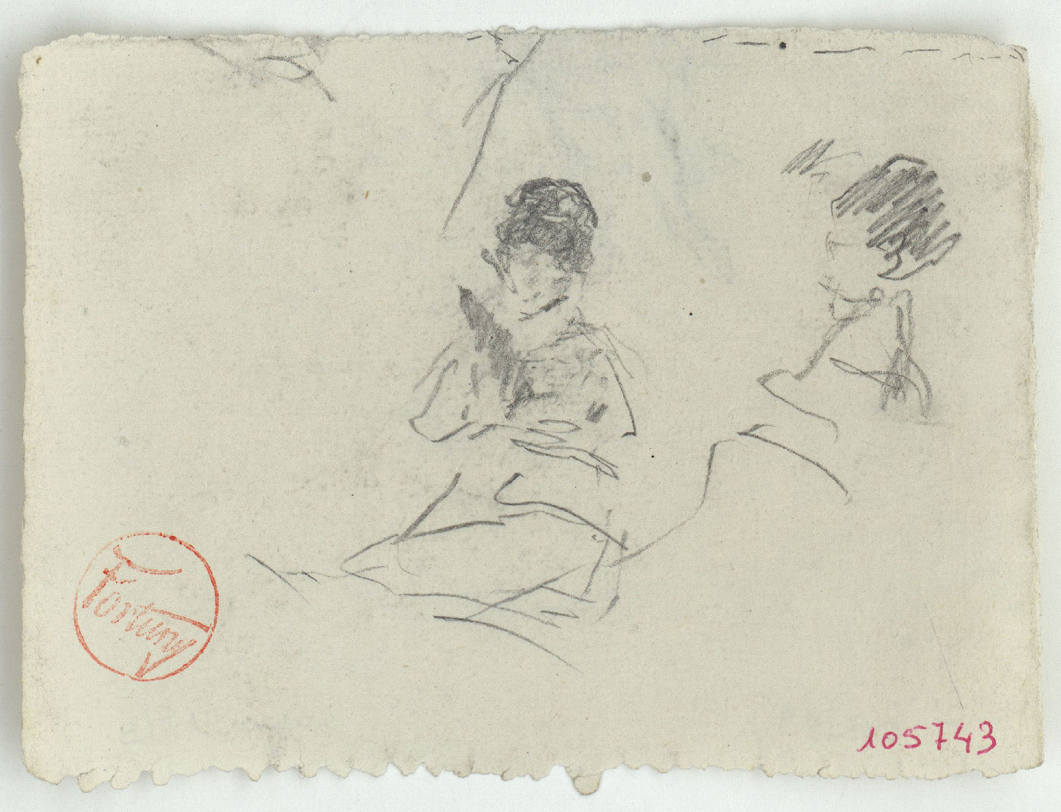 image for: Marià Fortuny - Esbós de figures femenines (anvers) / Fragment d'un animal (revers) - Cap a 1871