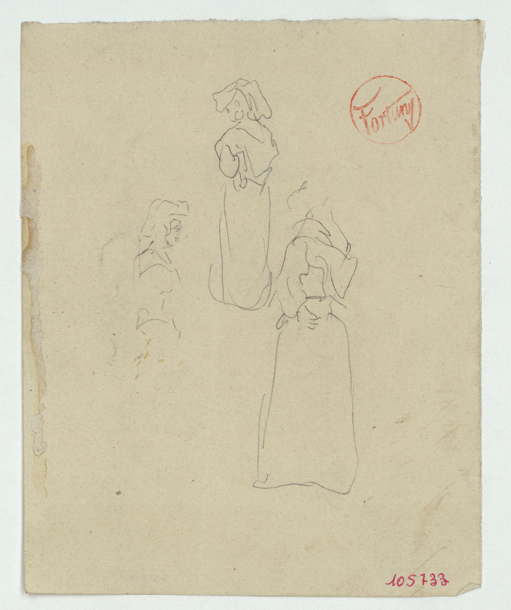 image for: Marià Fortuny - Croquis de figures femenines (anvers) / Croquis de bust femení (revers) - Cap a 1871
