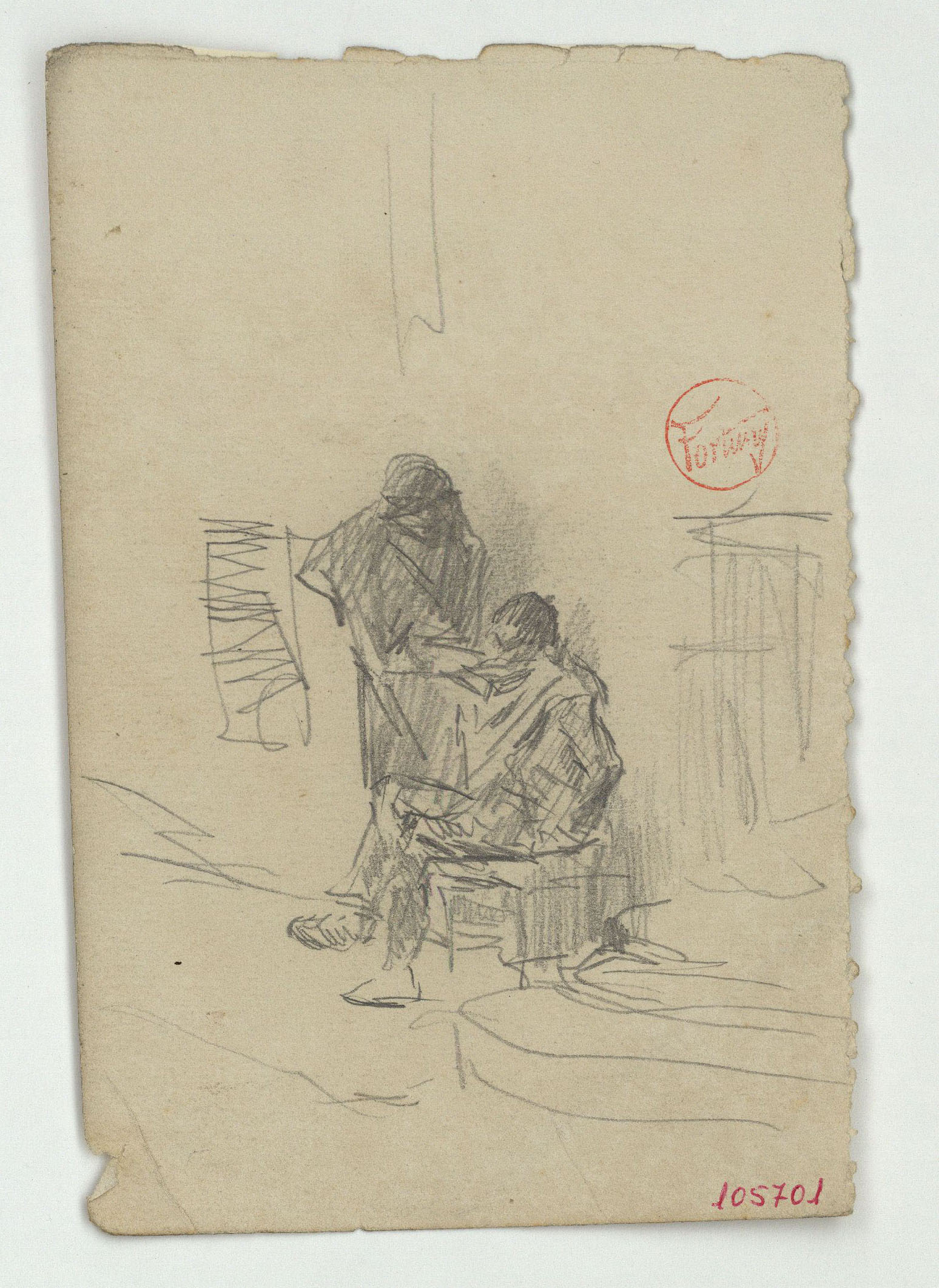 image for: Marià Fortuny - Esbós de figures (anvers) / Dona vella (revers) - Cap a 1867-1872