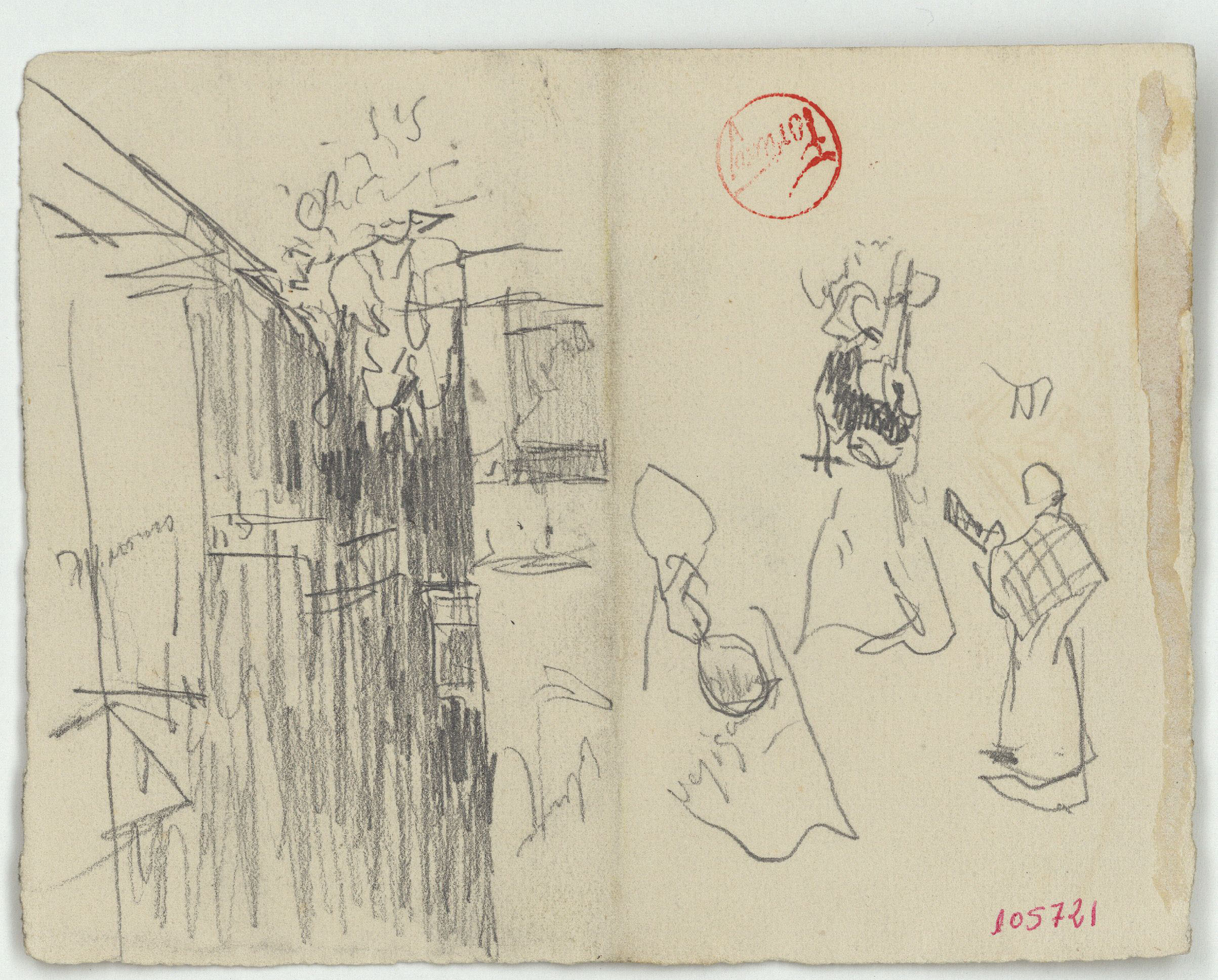 image for: Marià Fortuny - Carrer i croquis de figures (anvers) / Croquis de figura (revers) - Cap a 1871