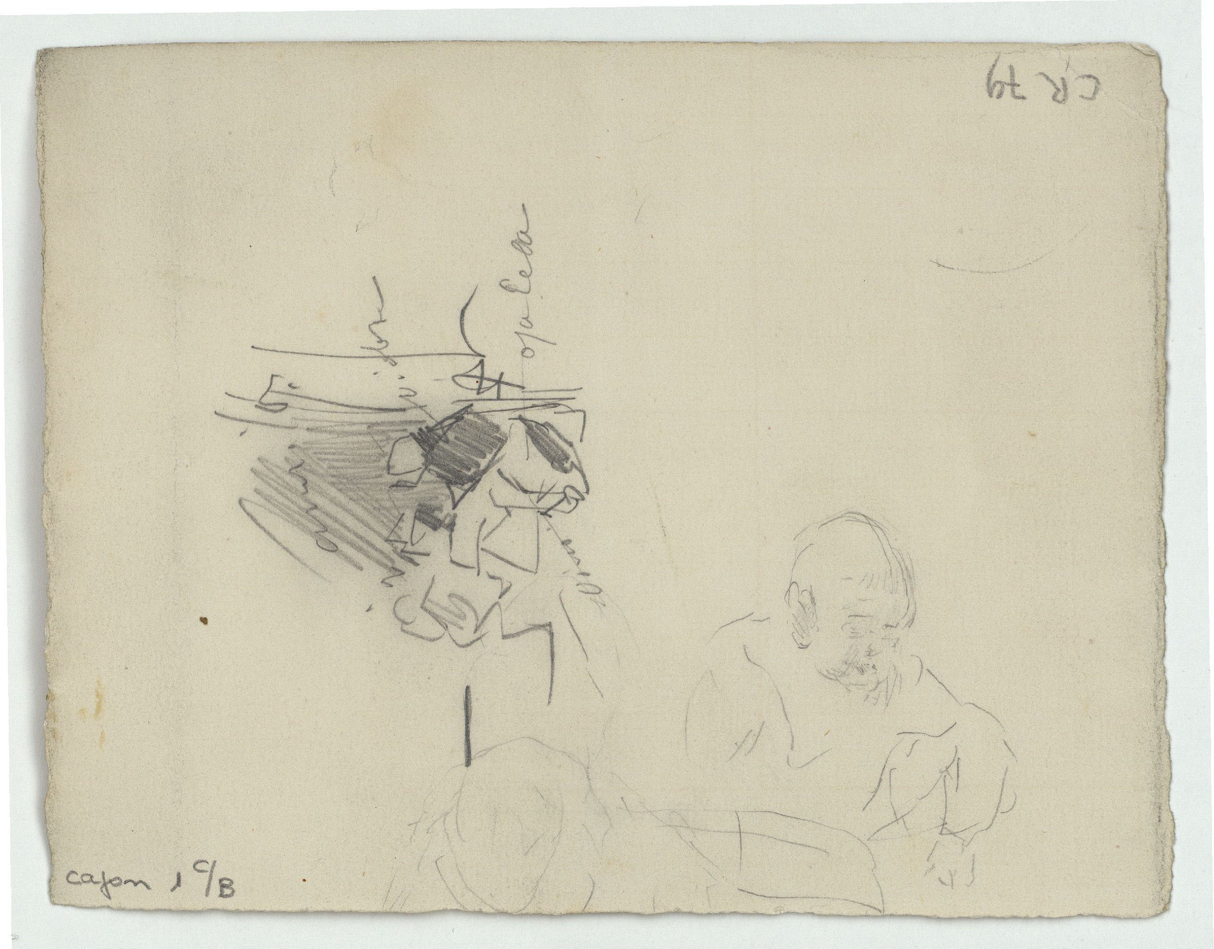 image for: Marià Fortuny - Carrer i croquis de figures (anvers) / Croquis de figura (revers) - Cap a 1871 [1]