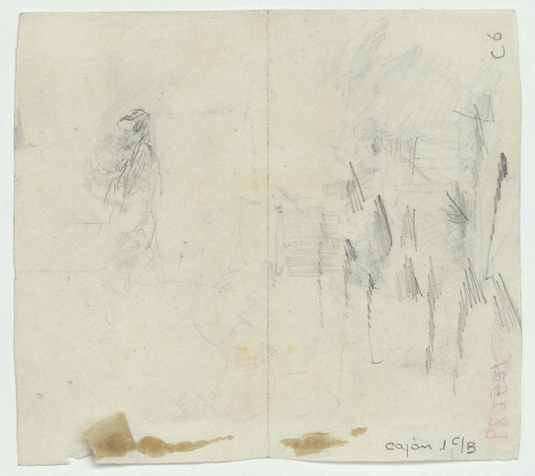 image for: Marià Fortuny - Figures en llotges (anvers) / Figura masculina (revers) - Cap a 1863-1867 [1]