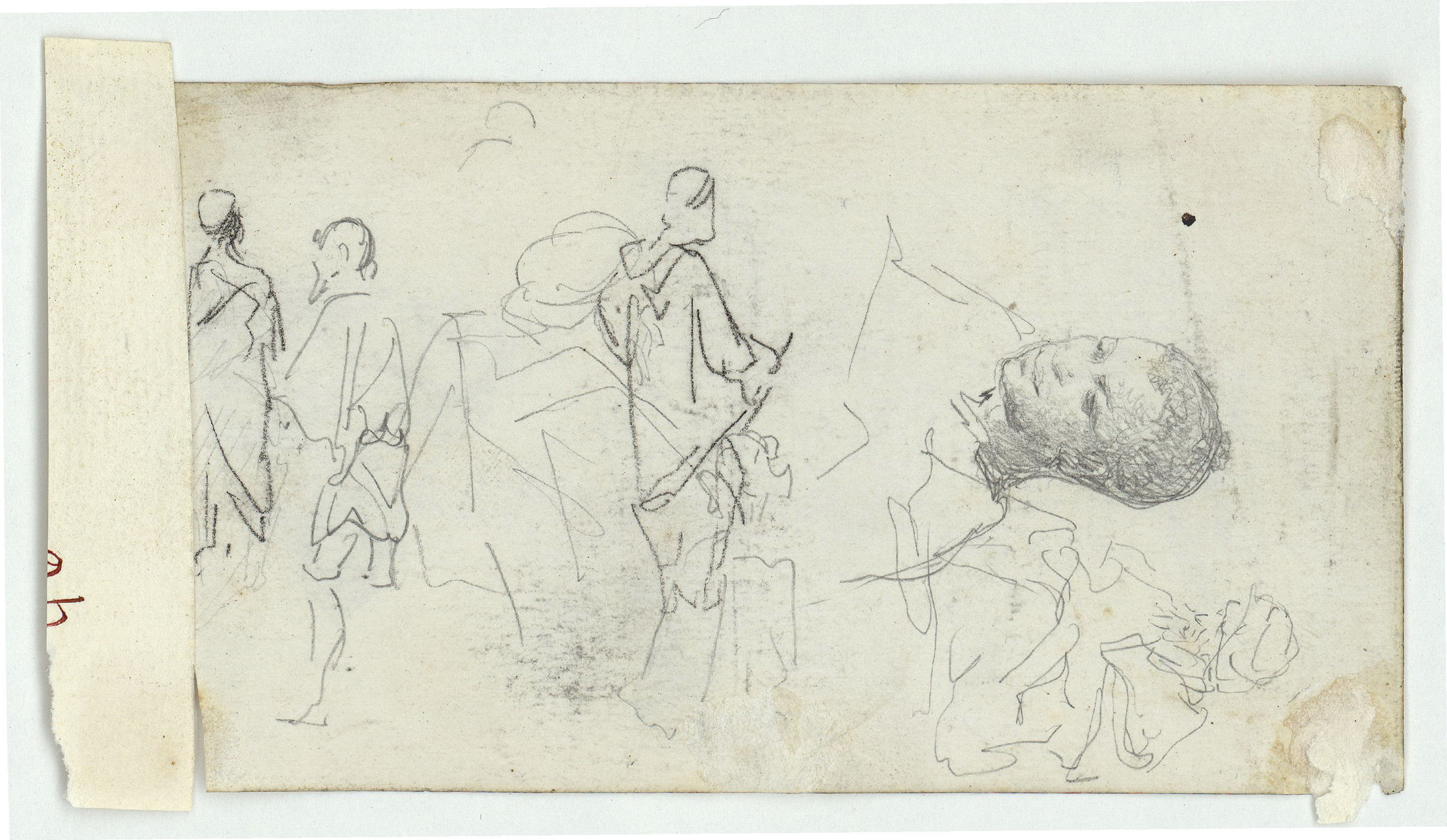 image for: Marià Fortuny - Hebreus (anvers) / Croquis de figures i cap masculí (revers) - Cap a 1860-1862 [1]