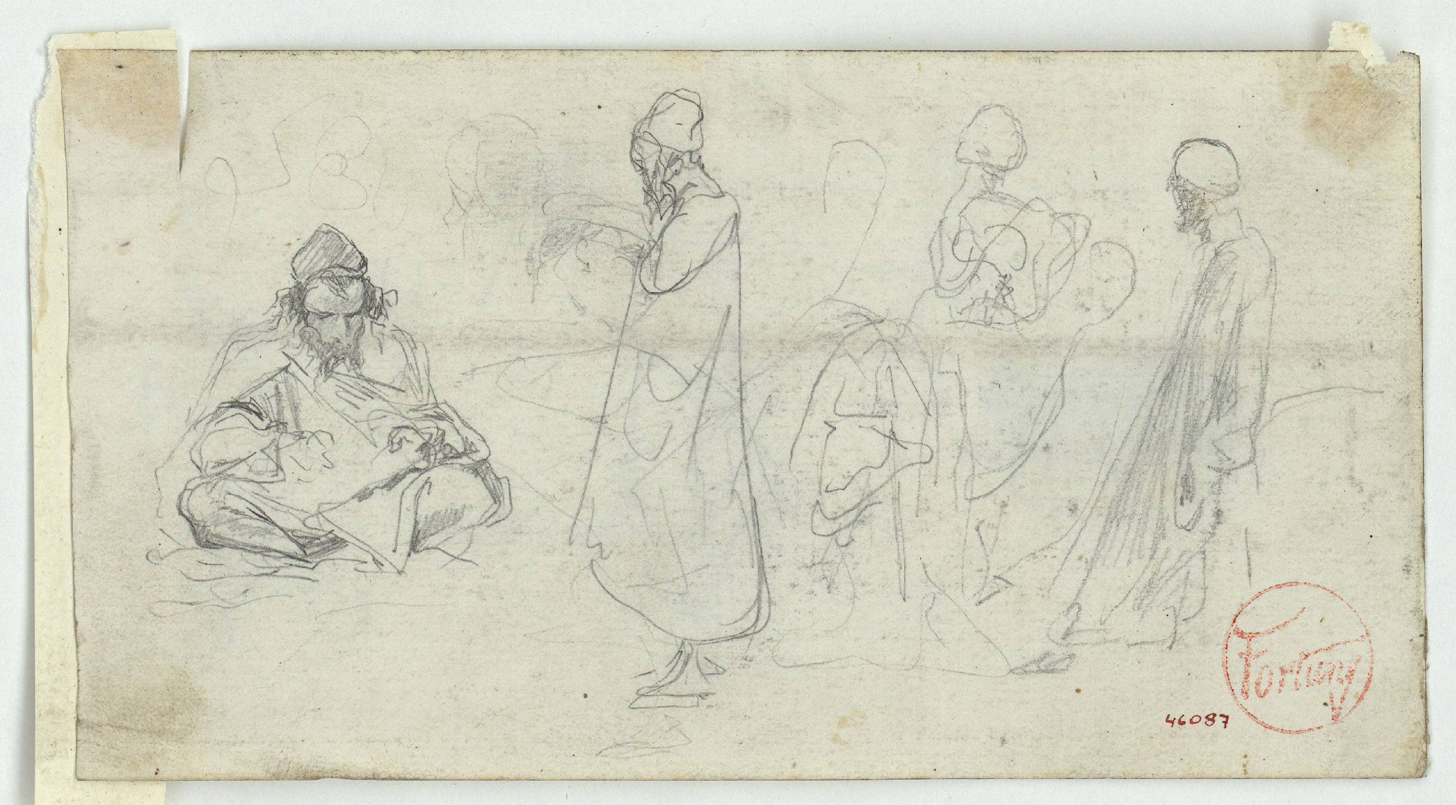image for: Marià Fortuny - Hebreus (anvers) / Croquis de figures i cap masculí (revers) - Cap a 1860-1862