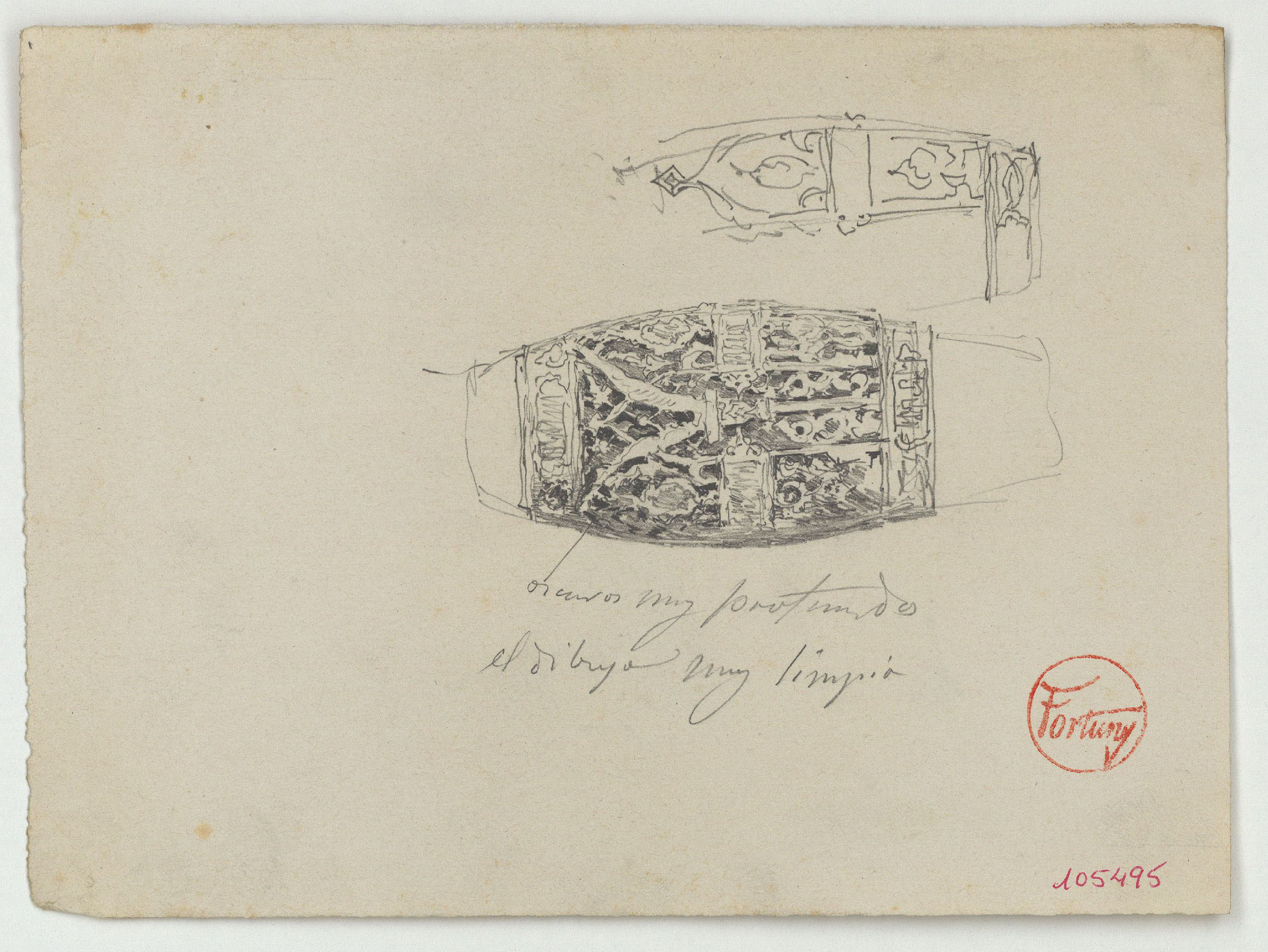 image for: Marià Fortuny - Poms d'espasa d'estil musulmà (anvers) / Casc i cuirassa del segle XV (revers) - Cap a 1867-1872