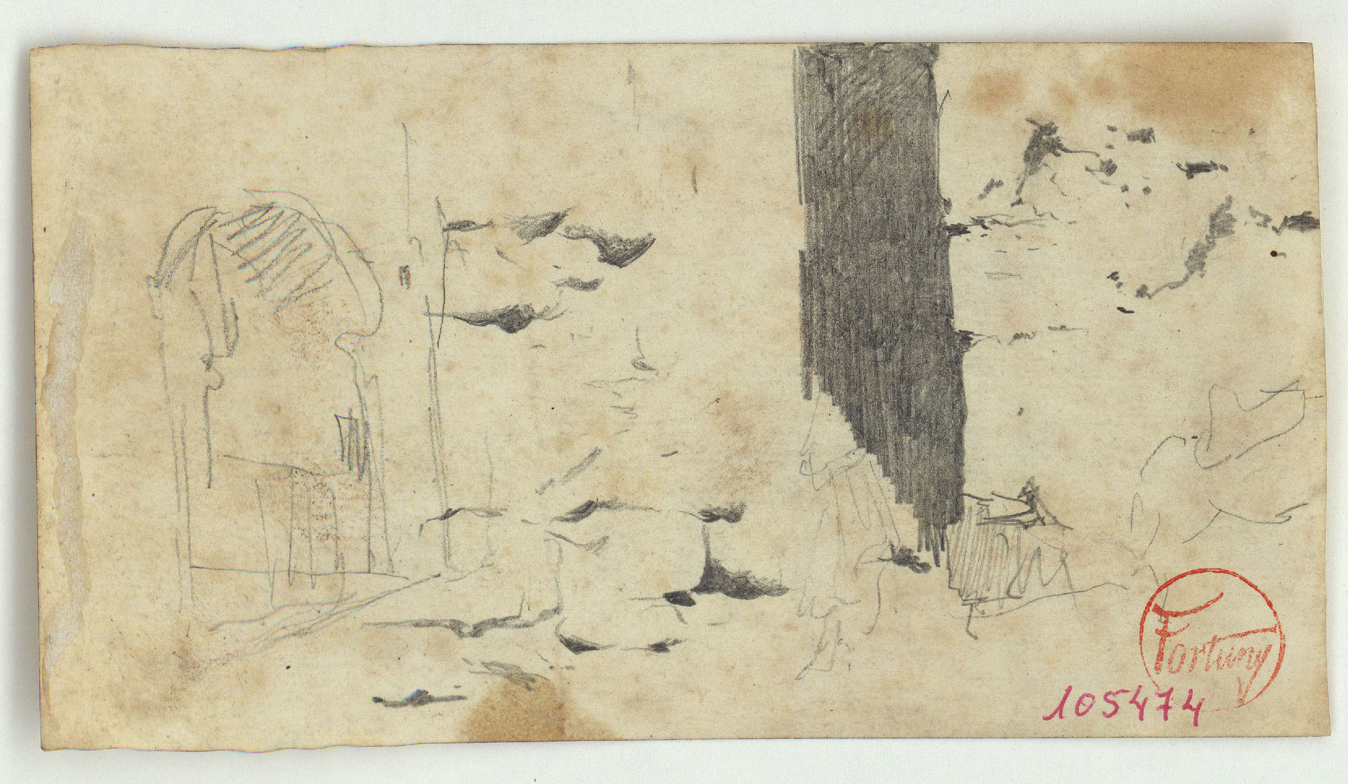 image for: Marià Fortuny - Carrer marroquí (anvers) / Ruc i figures marroquines (revers) - Cap a 1860-1862