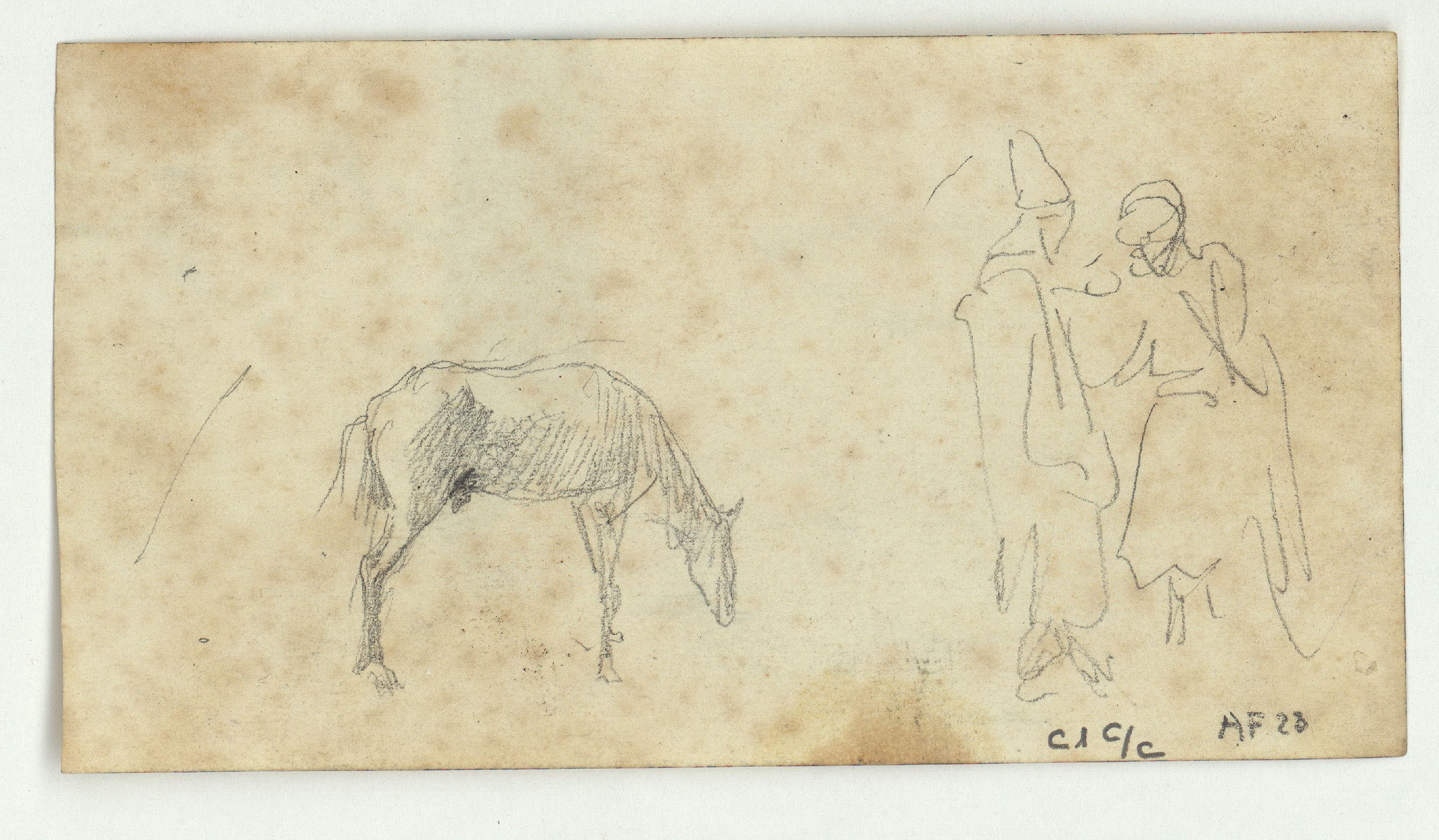 image for: Marià Fortuny - Carrer marroquí (anvers) / Ruc i figures marroquines (revers) - Cap a 1860-1862 [1]