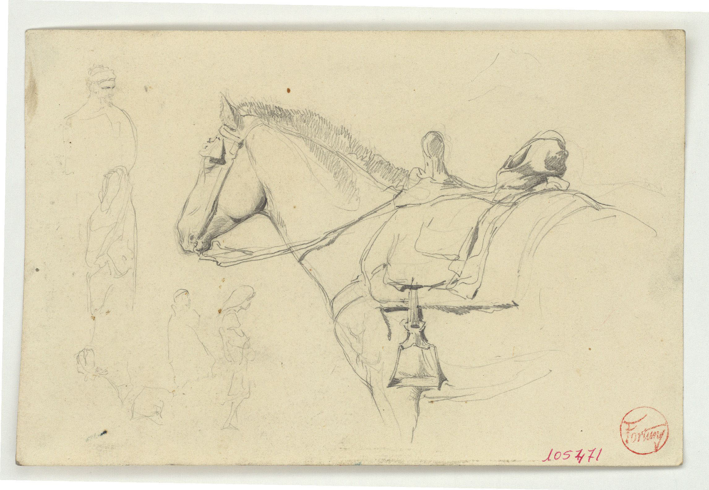 image for: Marià Fortuny - Cavall i esbós de figures - Cap a 1860-1862