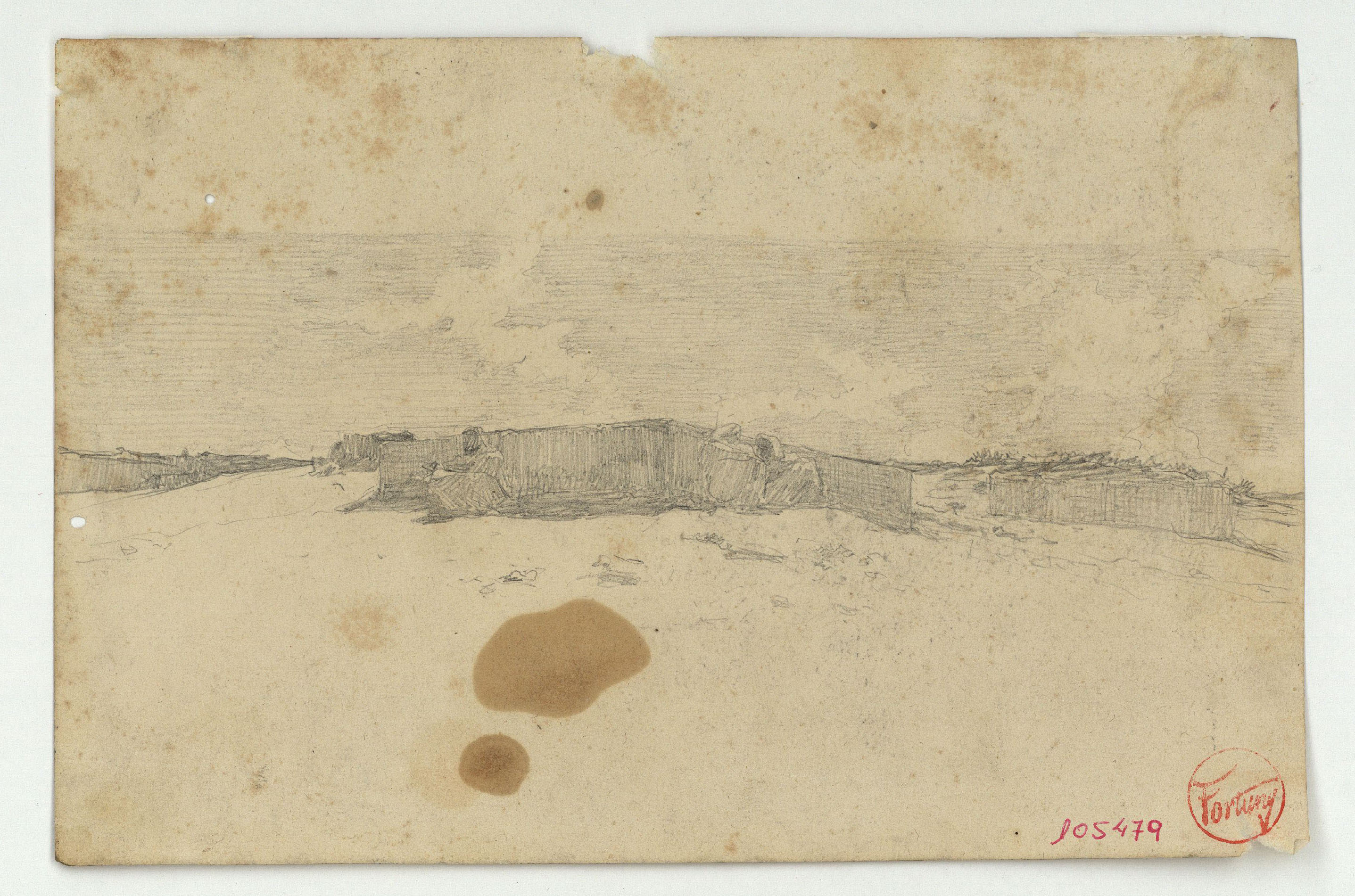 image for: Marià Fortuny - Paisatge marroquí amb figures (anvers) / Esbós de camells (revers) - Cap a 1860-1862