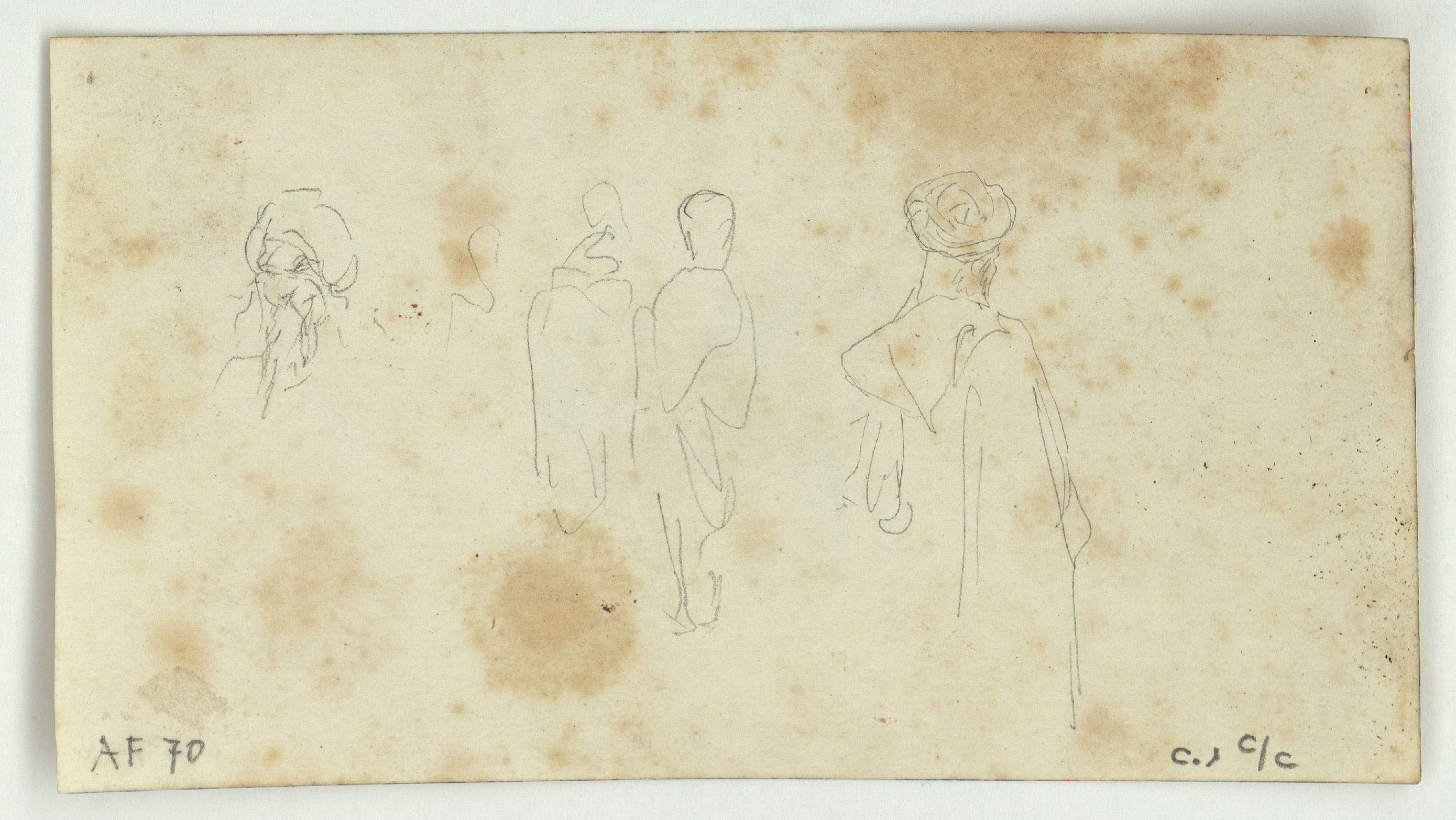image for: Marià Fortuny - Cap de marroquí, bou i esbós de figura (anvers) / Esbós de marroquins (revers) - Cap a 1860-1862 [1]