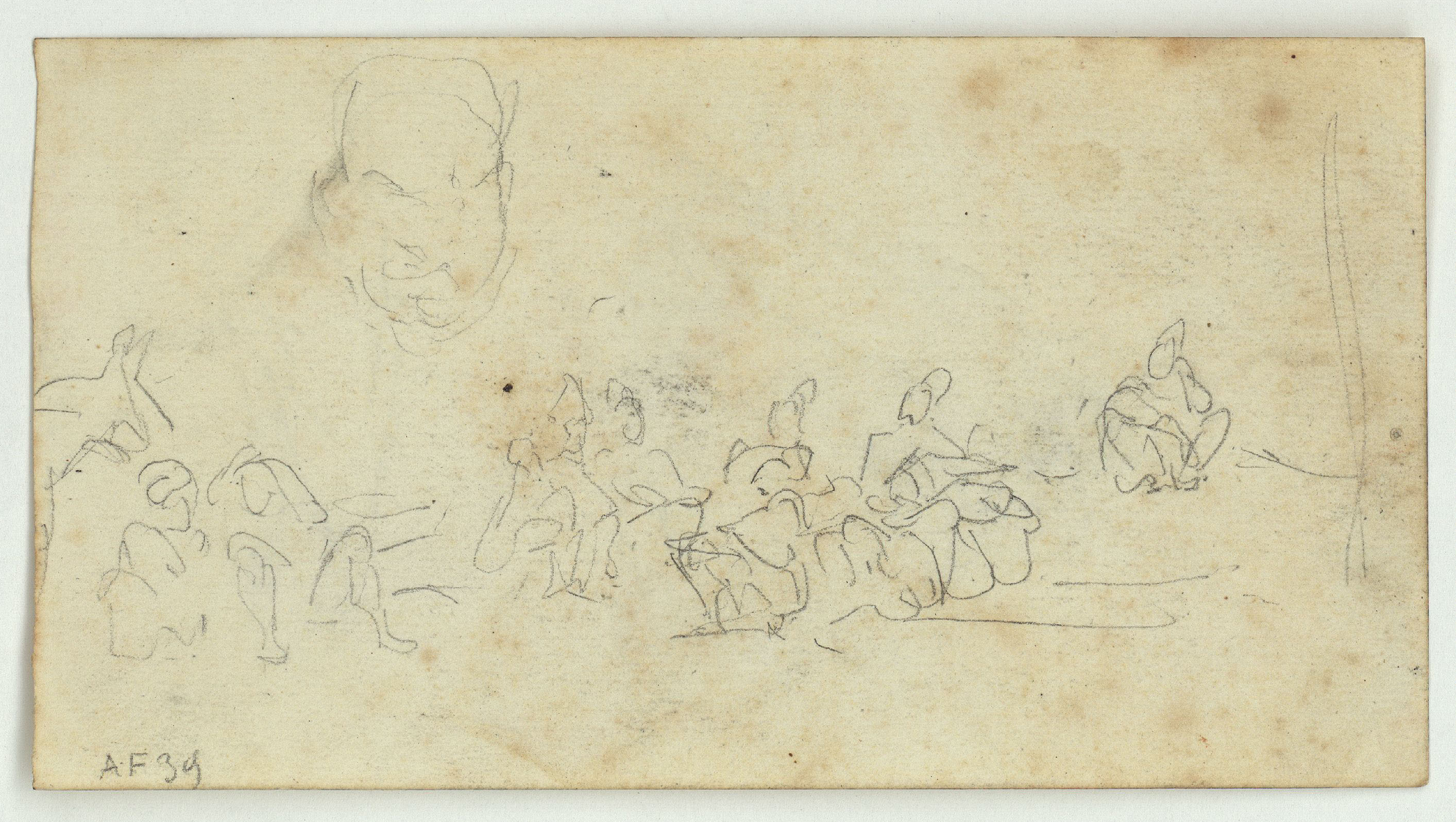 image for: Marià Fortuny - Marroquins (anvers) / Croquis de figures (revers) - Cap a 1860-1862 [1]