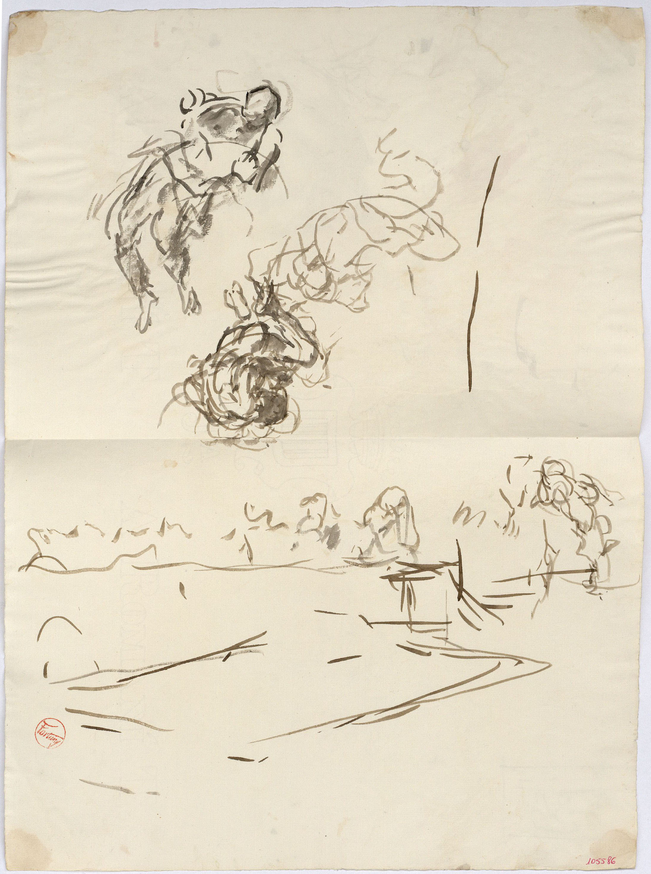 image for: Marià Fortuny - Croquis de composició (anvers) / Estudi per al quadre «El tribunal de l'Alhambra» (revers) - Cap a 1863-1868