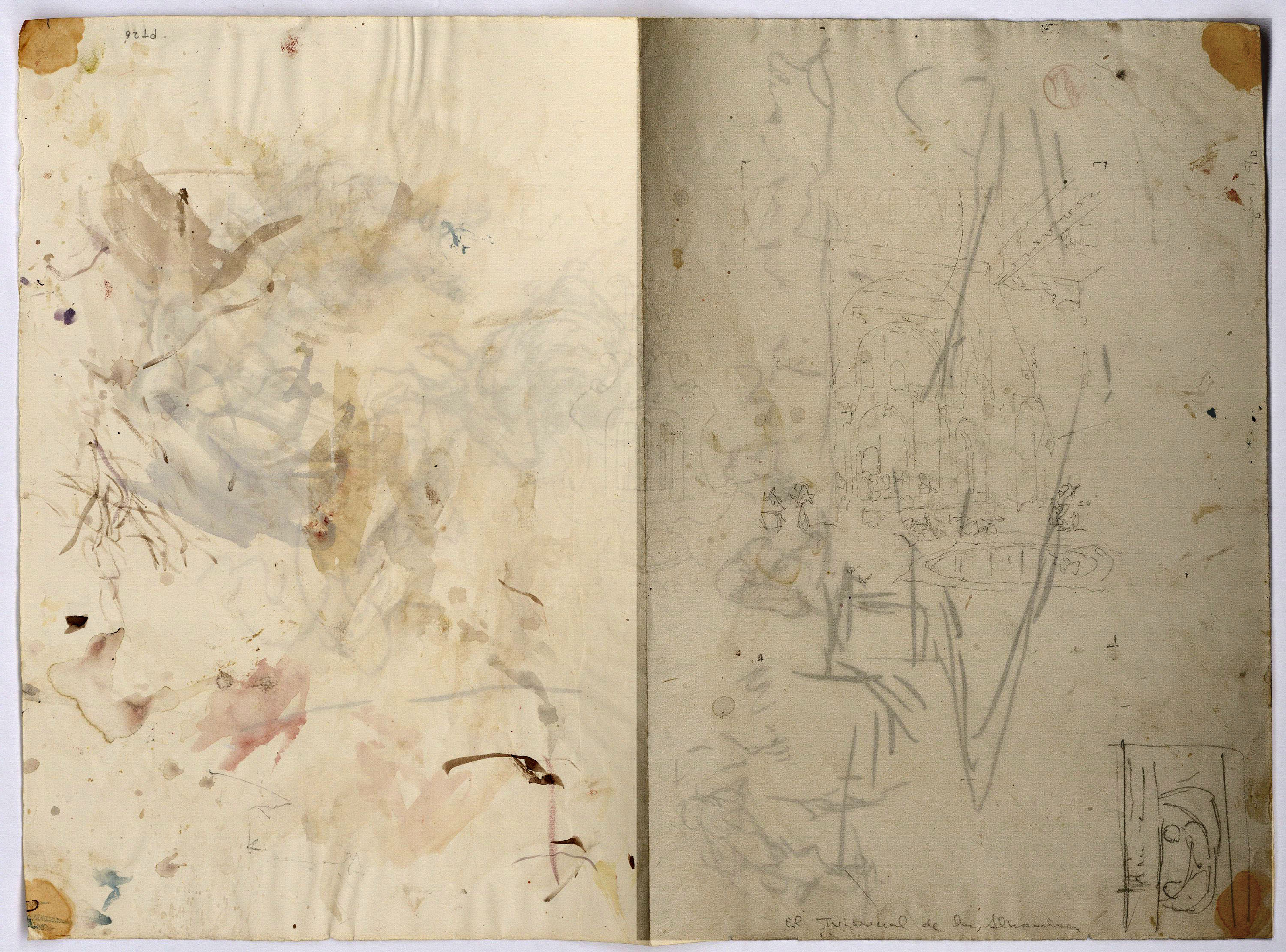 image for: Marià Fortuny - Croquis de composició (anvers) / Estudi per al quadre «El tribunal de l'Alhambra» (revers) - Cap a 1863-1868 [1]