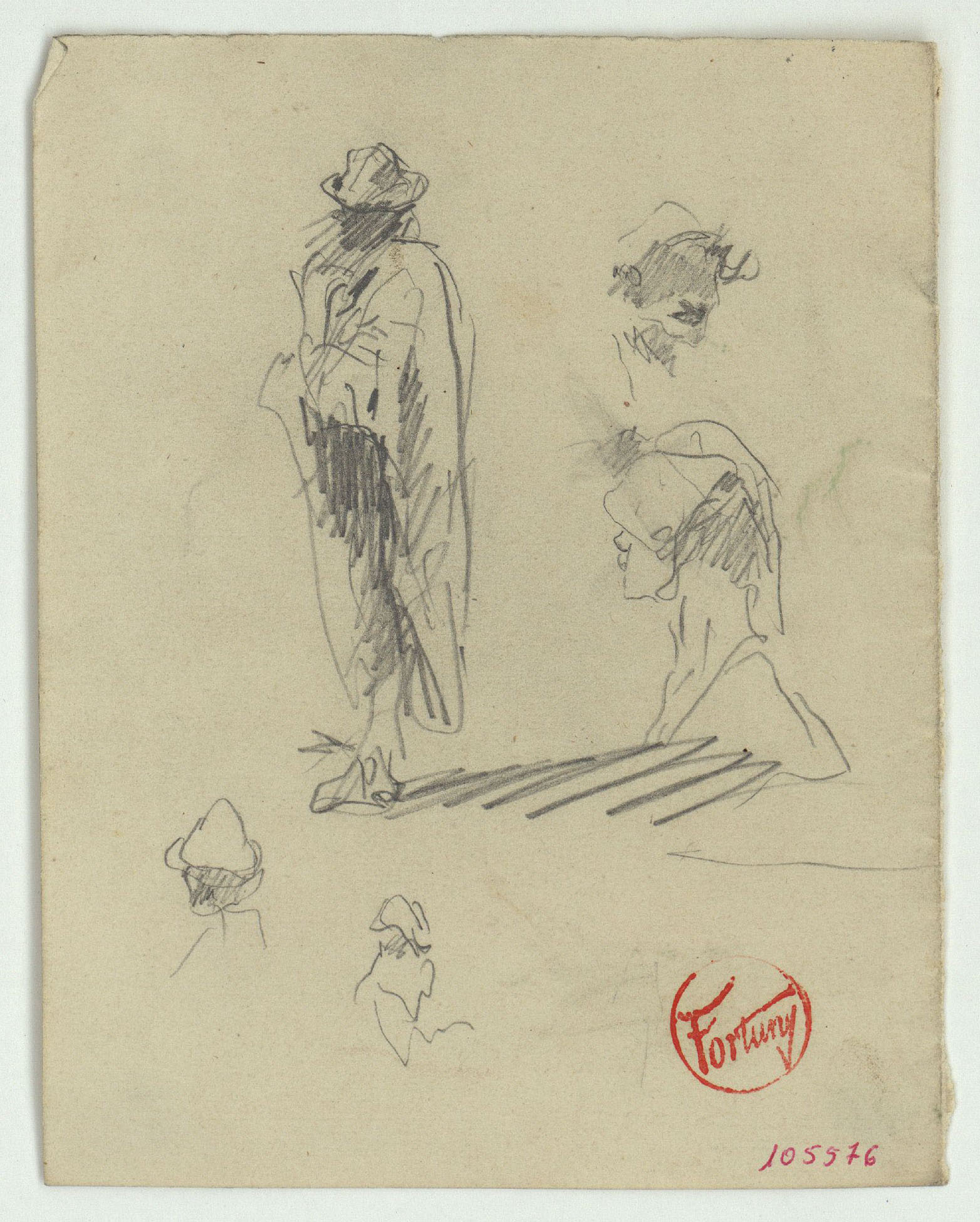 image for: Marià Fortuny - Esbós de caps i figura masculina - Cap a 1863-1866