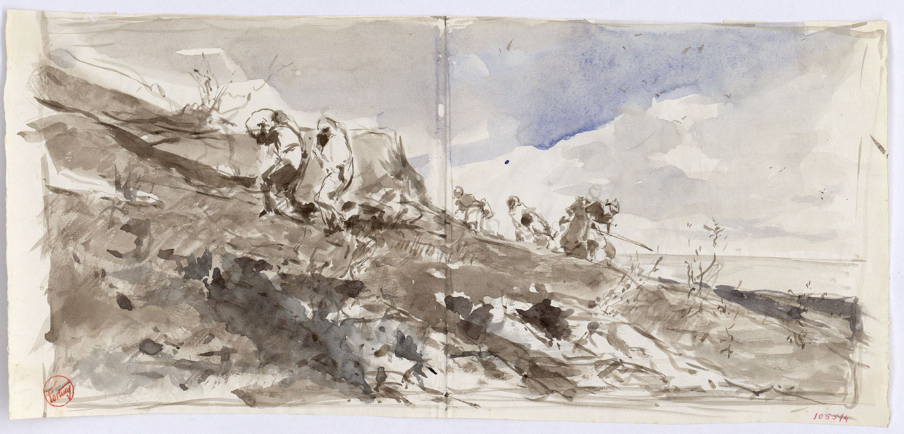 image for: Marià Fortuny - Estudi per al quadre «Àrabs pujant un turó» (anvers) / Dona en un balancí (revers) - Cap a 1862-1864