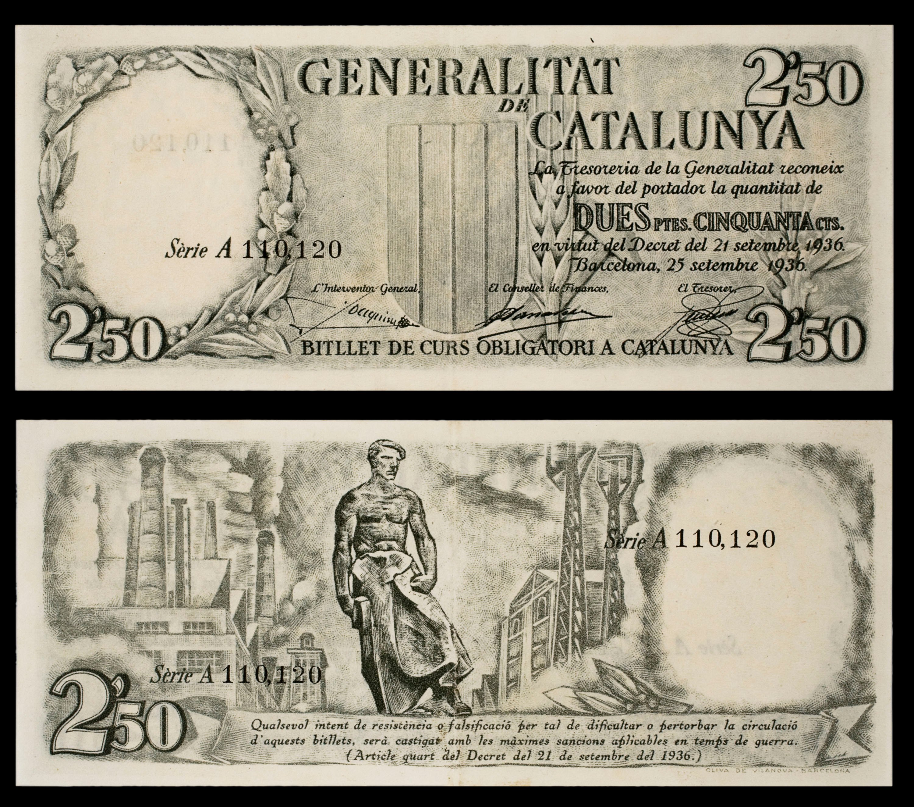 image for: Generalitat de Catalunya - 2,50 pessetes - 25.09.1936
