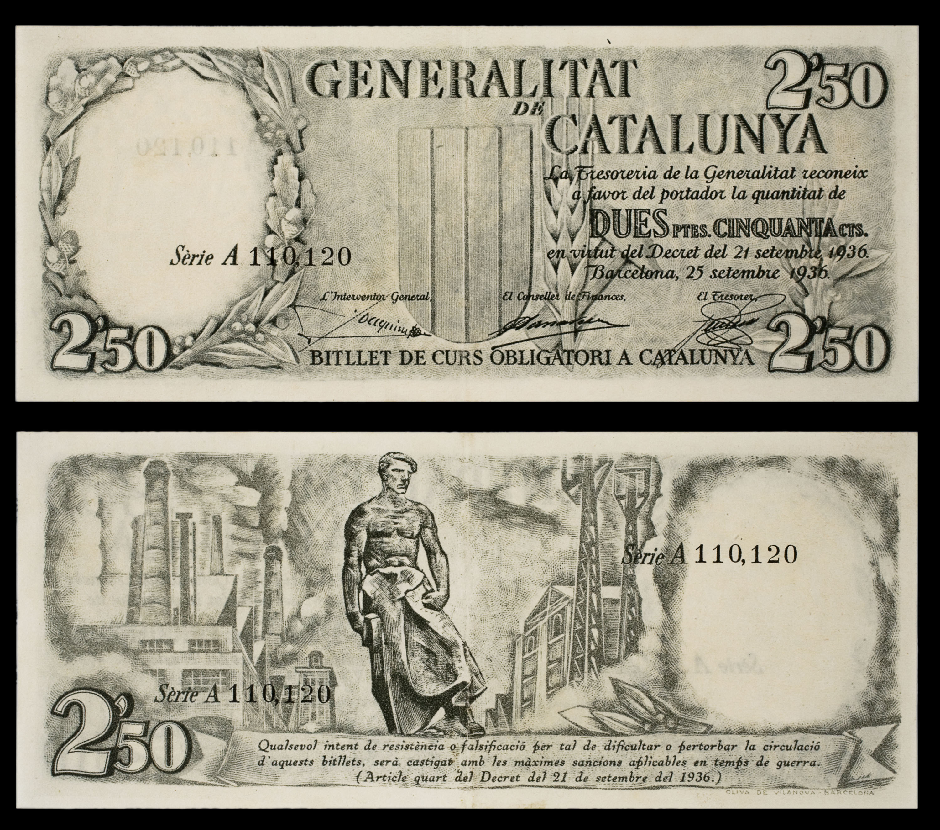 image for: Generalitat de Catalunya - 2,50 pessetes - 25.09.1936