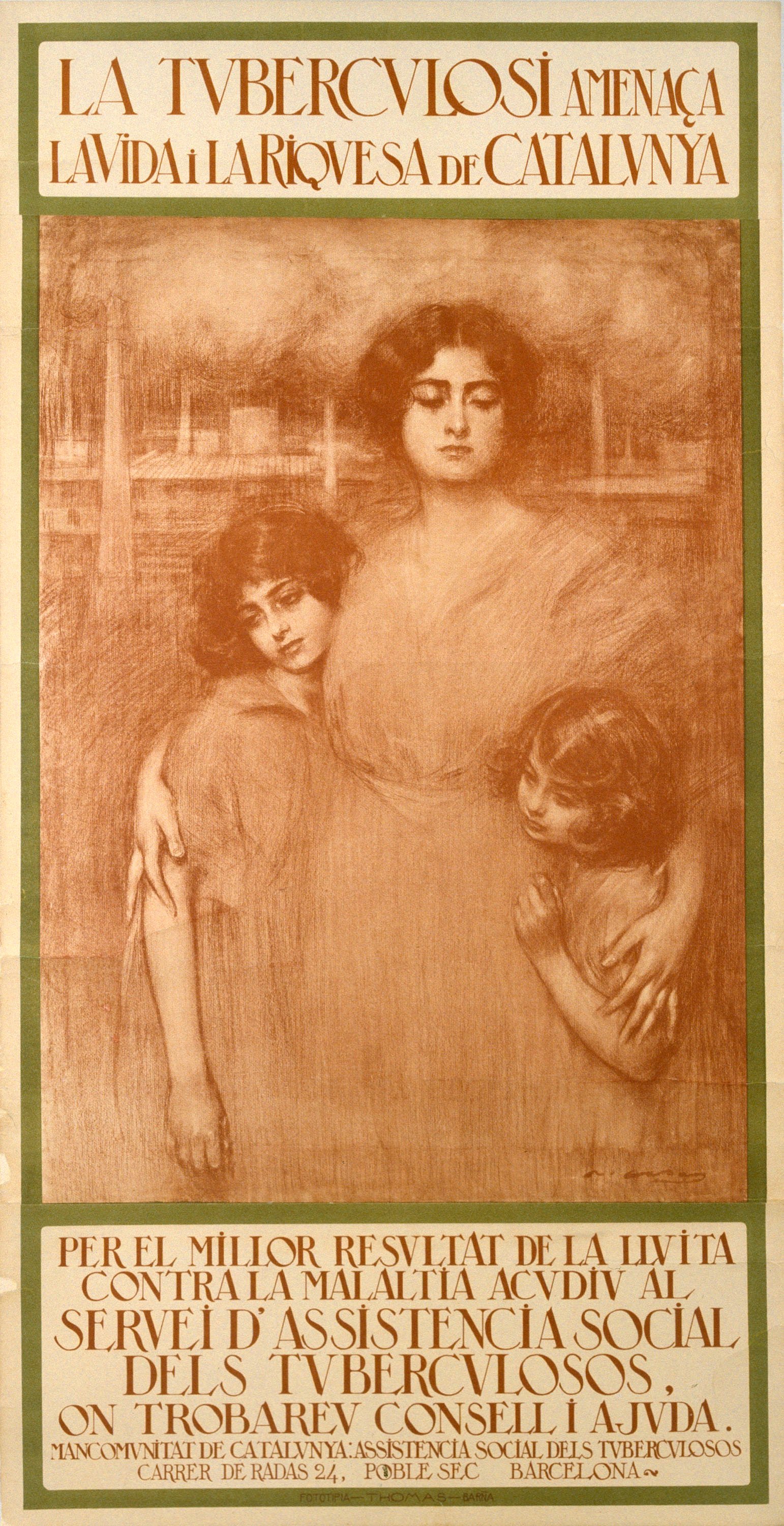 image for: Ramon Casas - La tuberculosi amenaça la vida i la riquesa de Catalunya - Barcelona, 1922