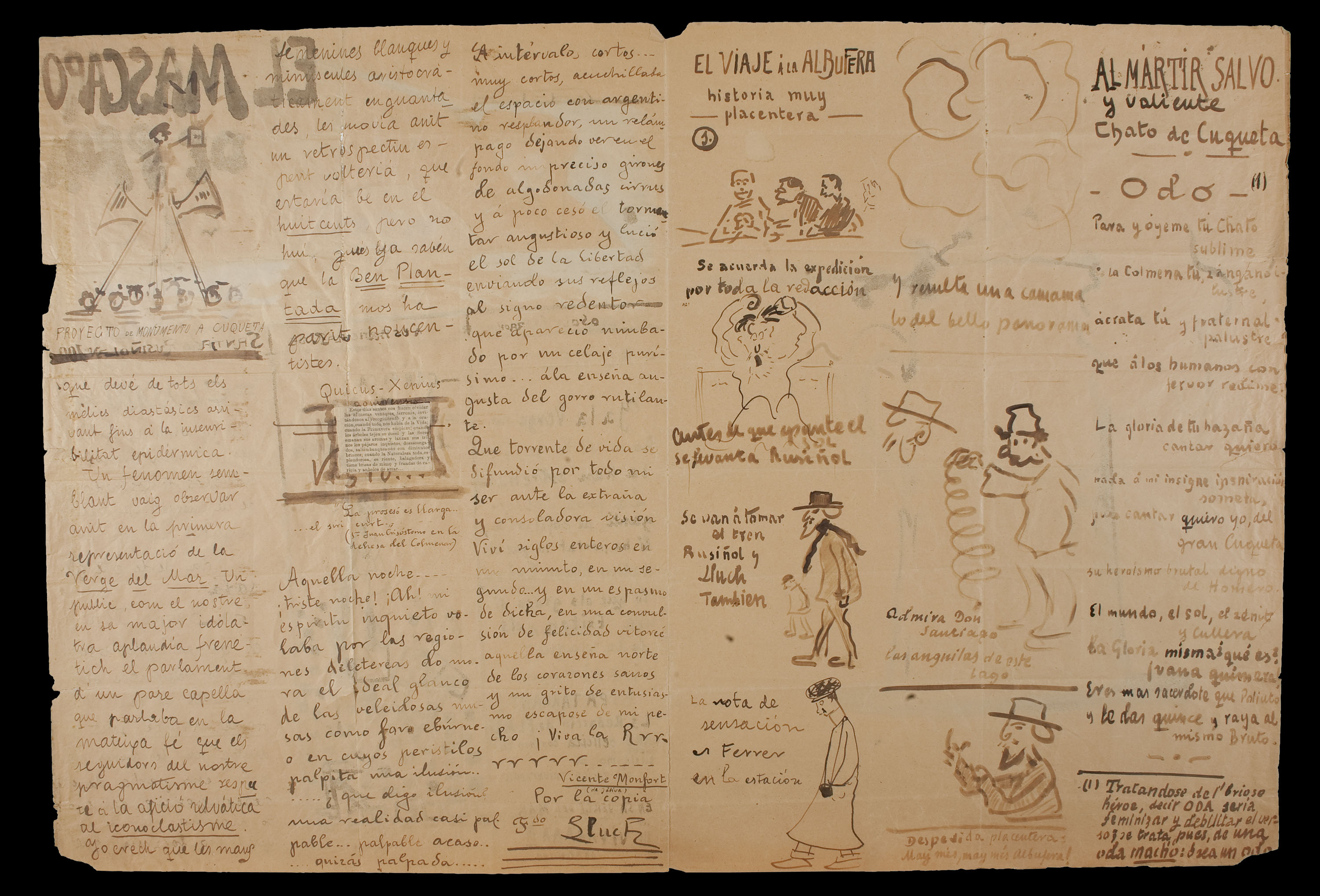 image for: Santiago Rusiñol - El mascaró de proa. Capçalera il·lustrada i manuscrita (anvers) / El mascaró de proa. Interior il·lustrat i manuscrit (revers) - Cap a 1917 [1]