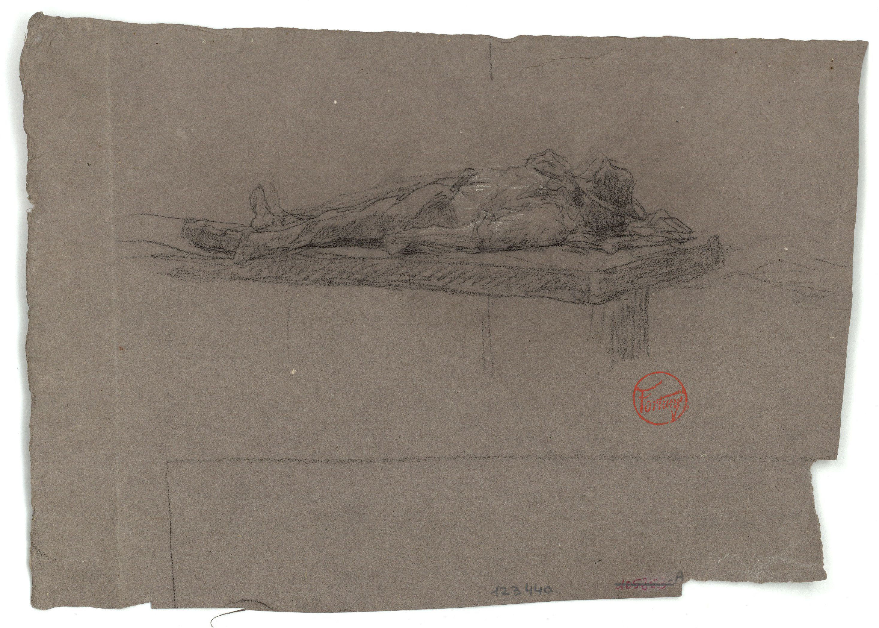 image for: Marià Fortuny - Home ajagut (anvers) / Arbre i tanca (revers) - Cap a 1863-1867
